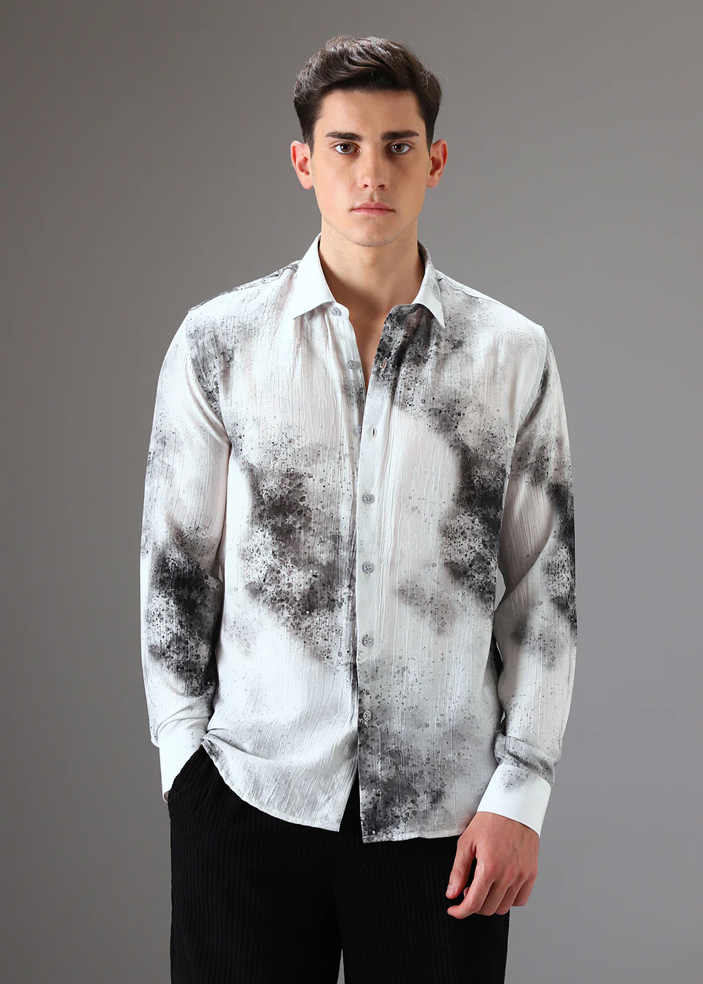 Black Crushed Printed Shirt - Image 3