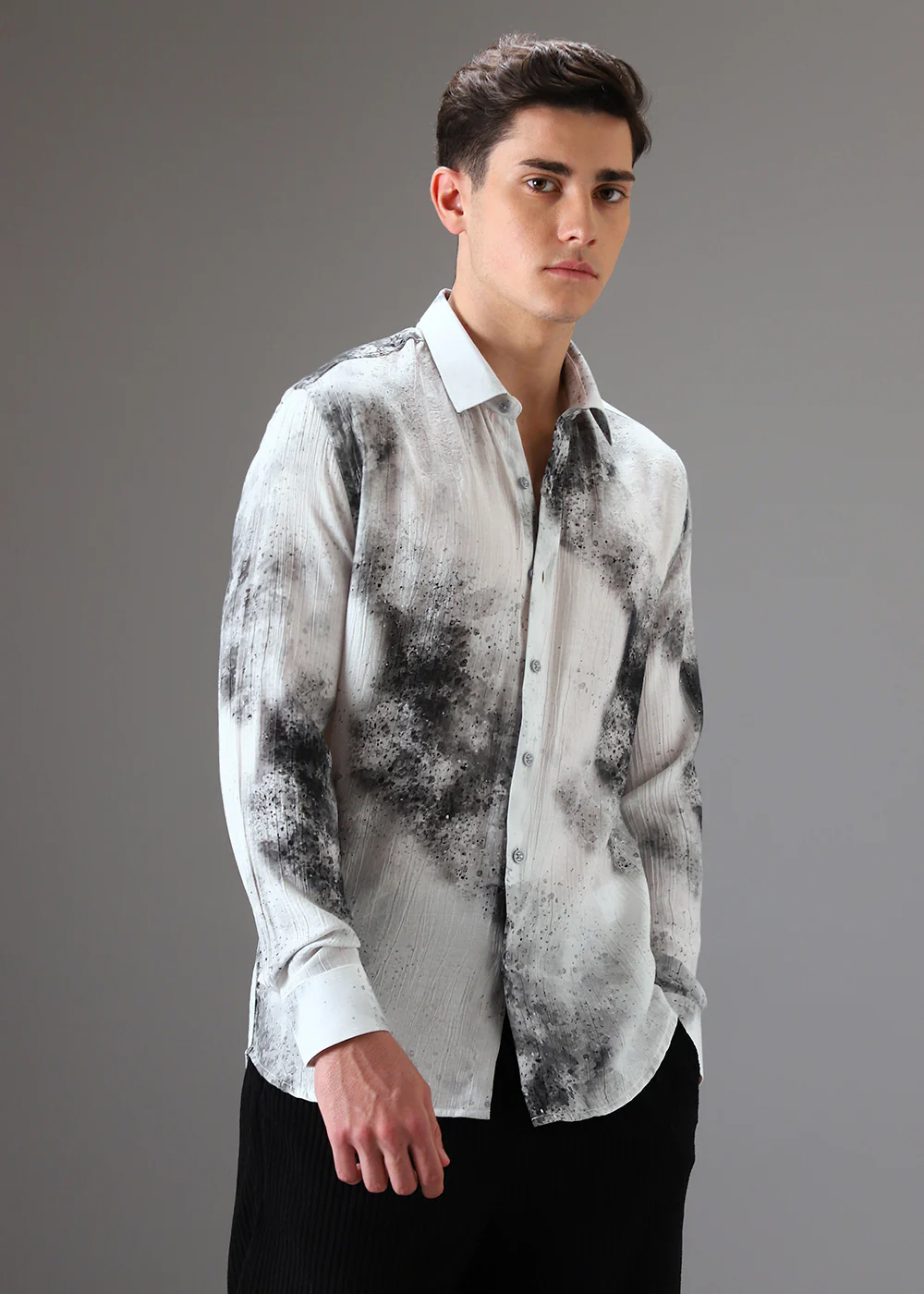 Black Crushed Printed Shirt - Image 5