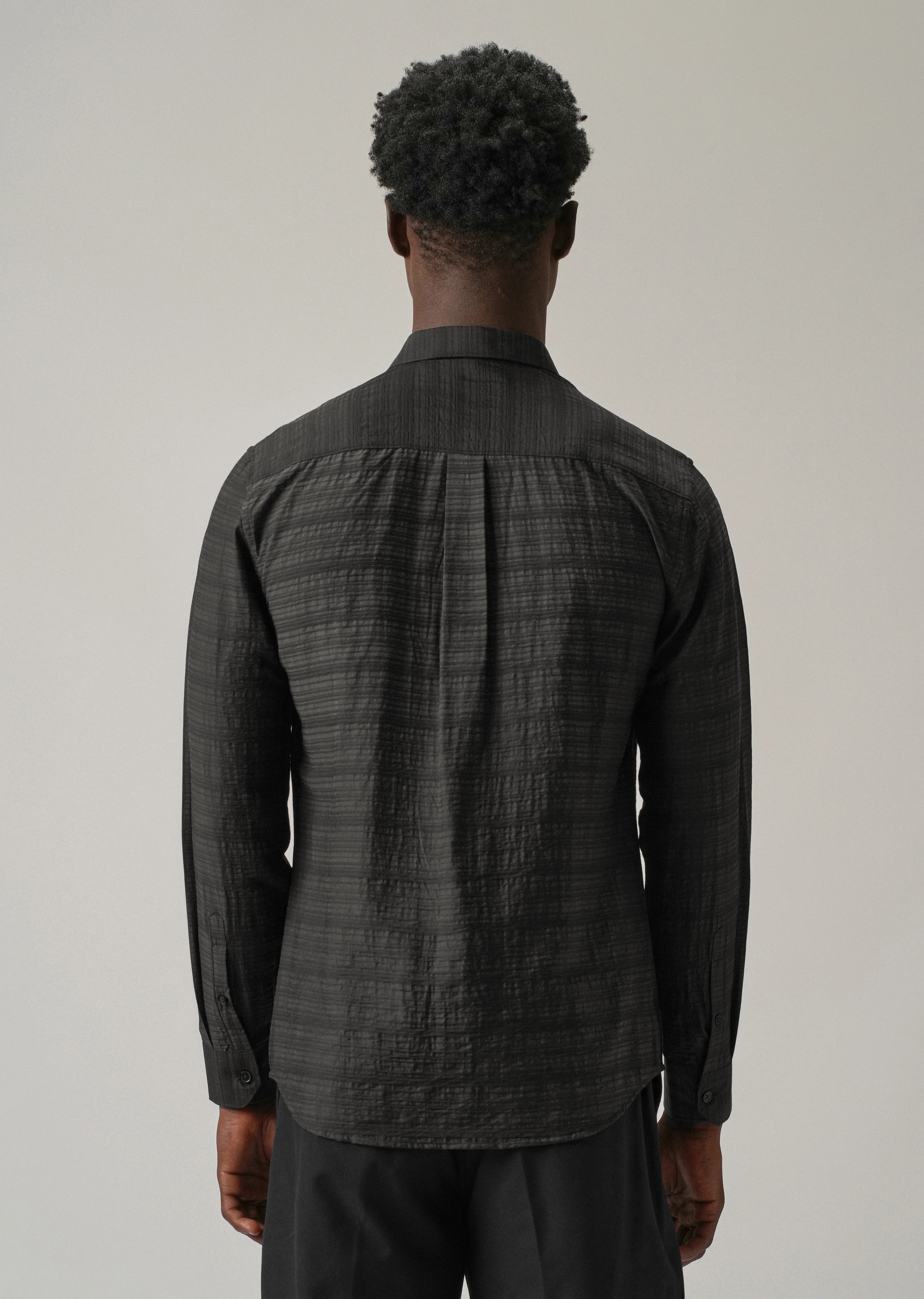 Black Crushed Self Stripe Shirt - Image 2