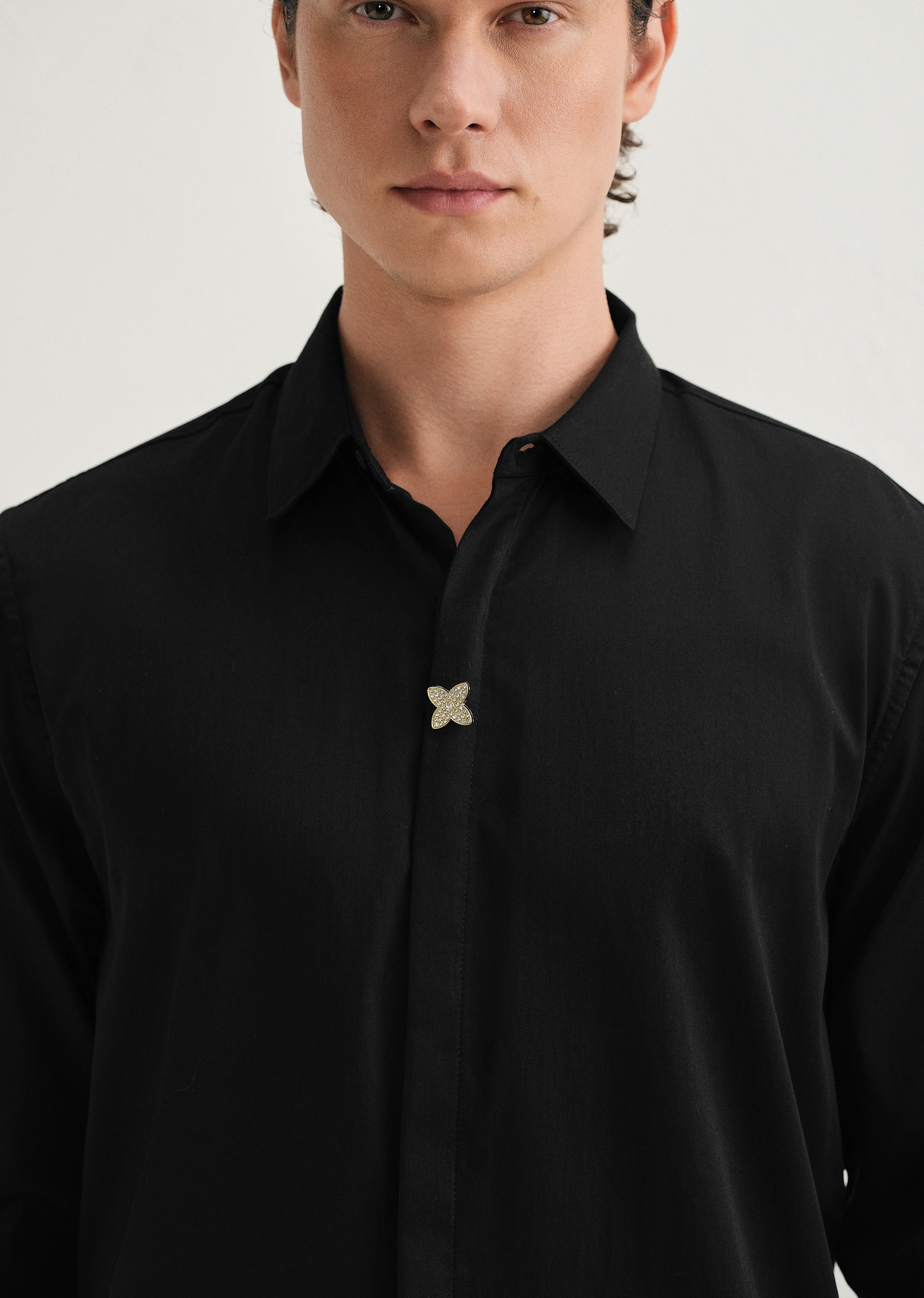 Black Crystal Flower Designer Shirt - Image 2