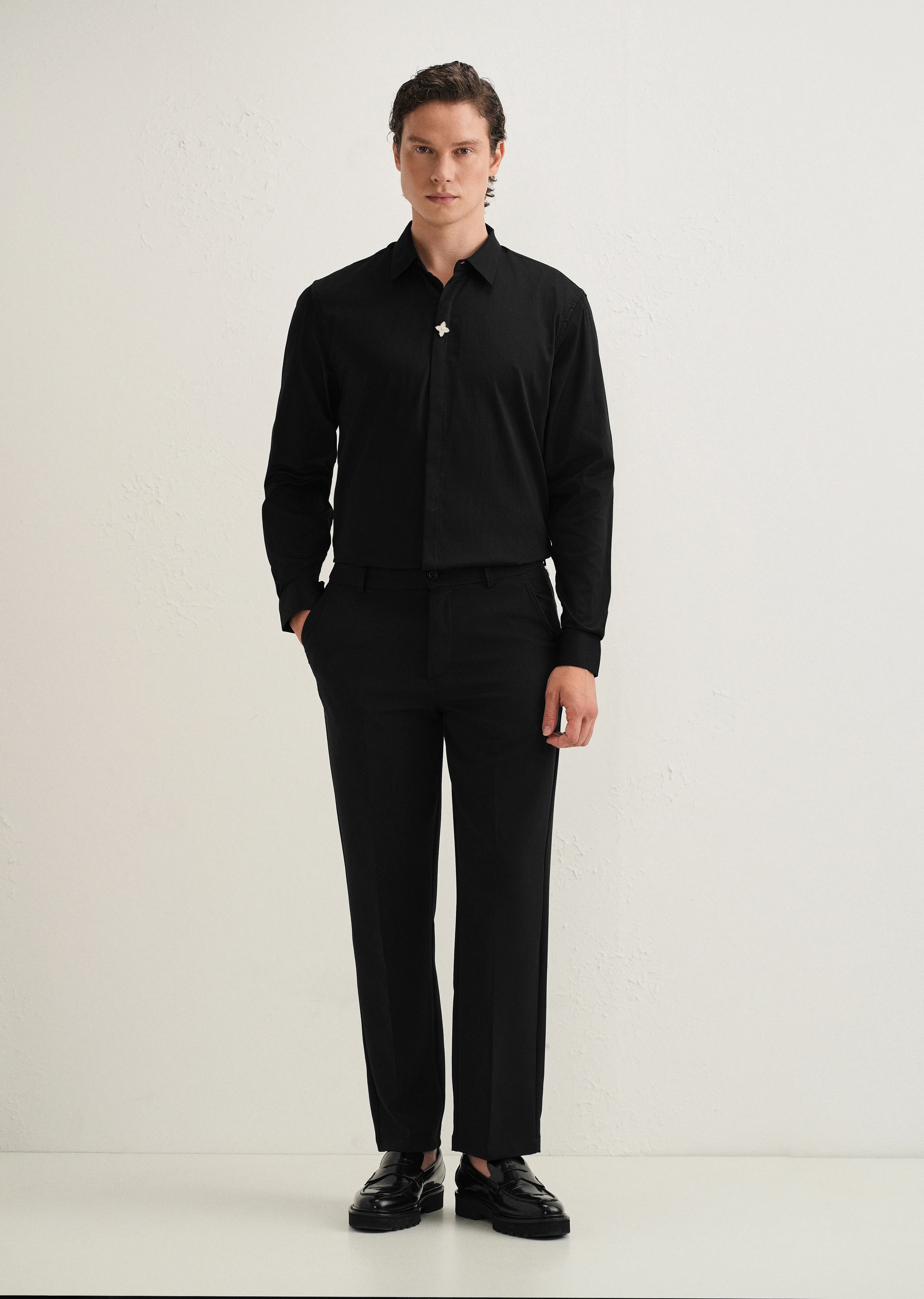 Black Crystal Flower Designer Shirt - Image 6