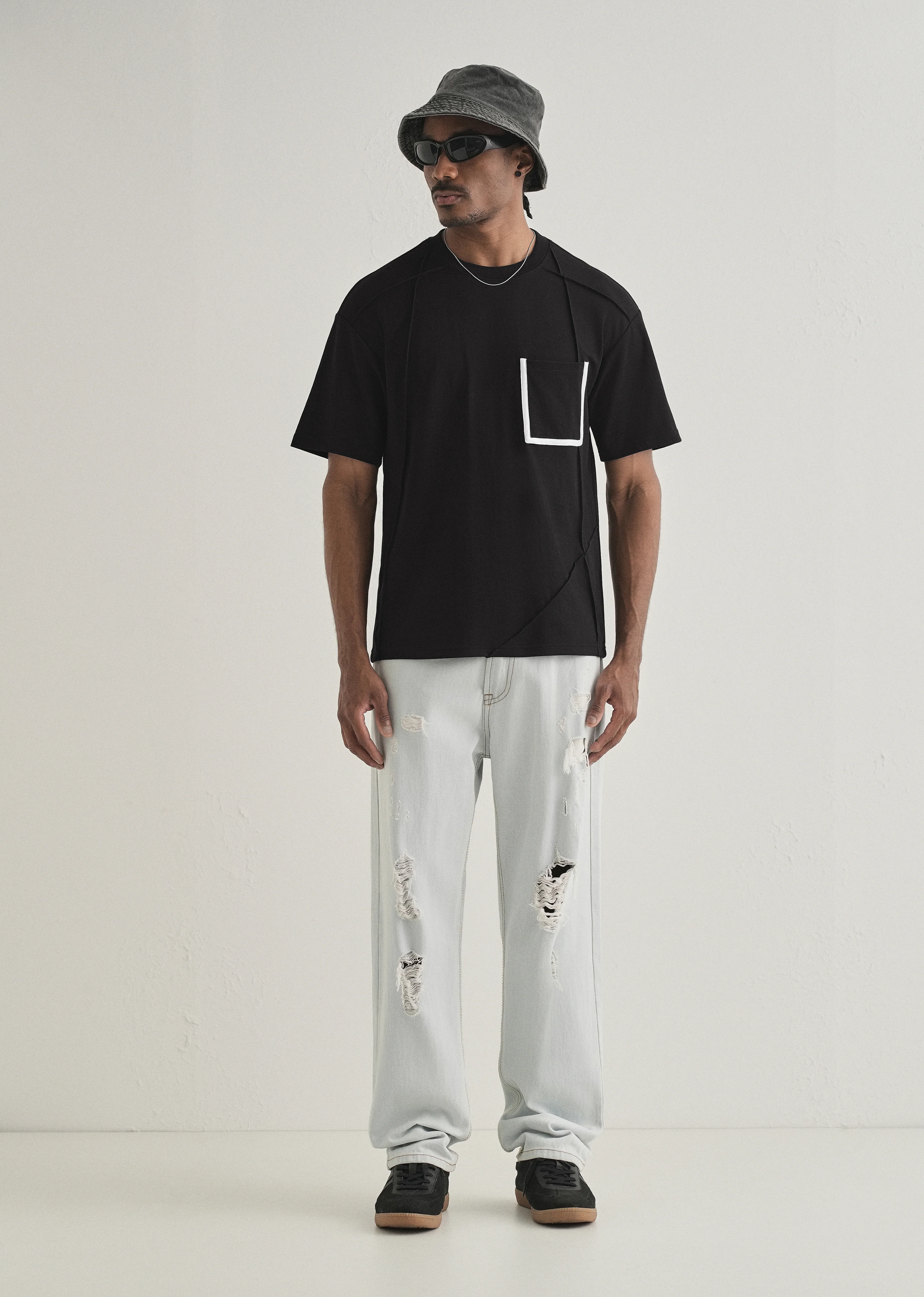 Black Cut & Sew Oversized T-shirt - Image 6