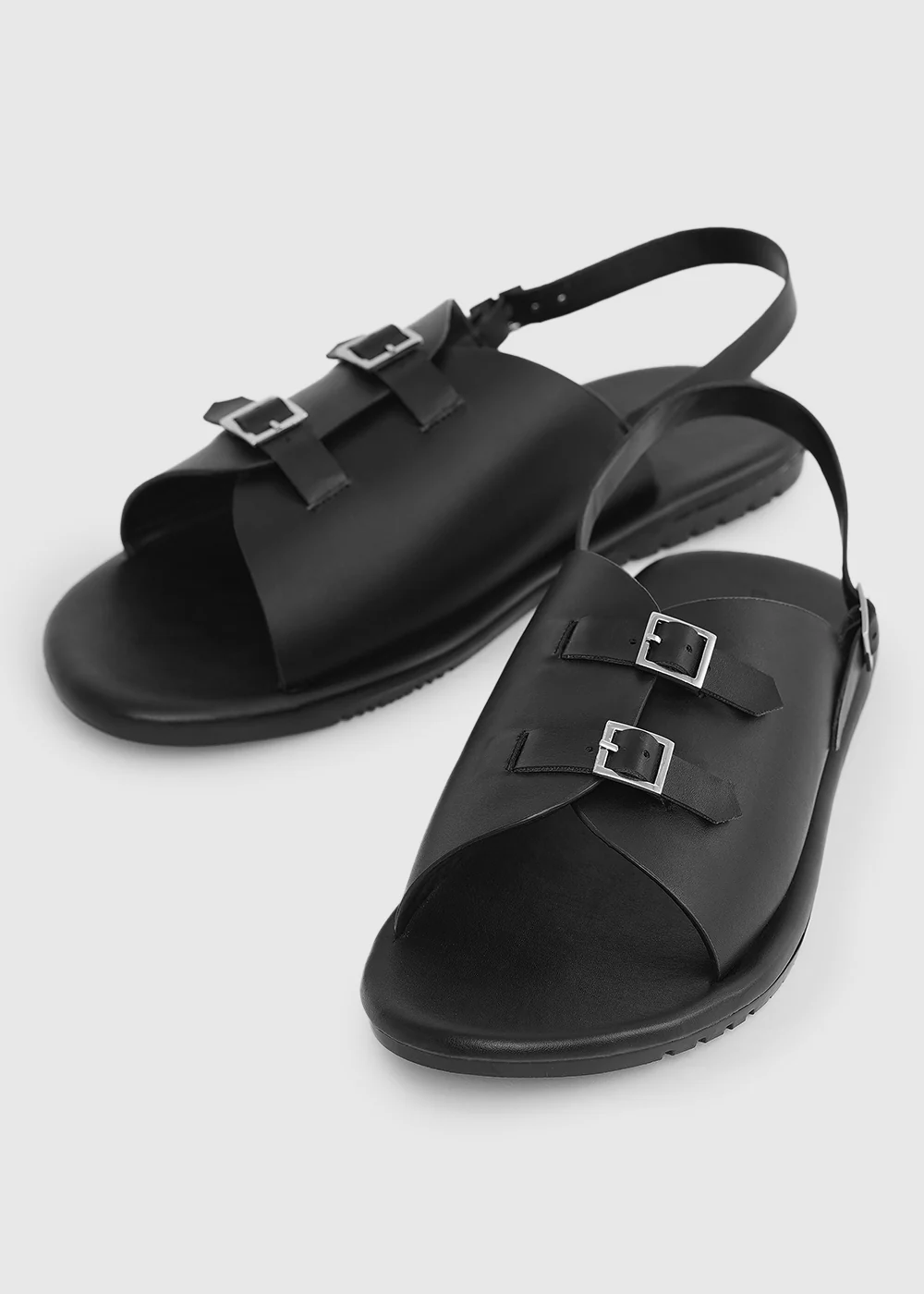 Black Double Buckle Backstrap Sandals - Image 2