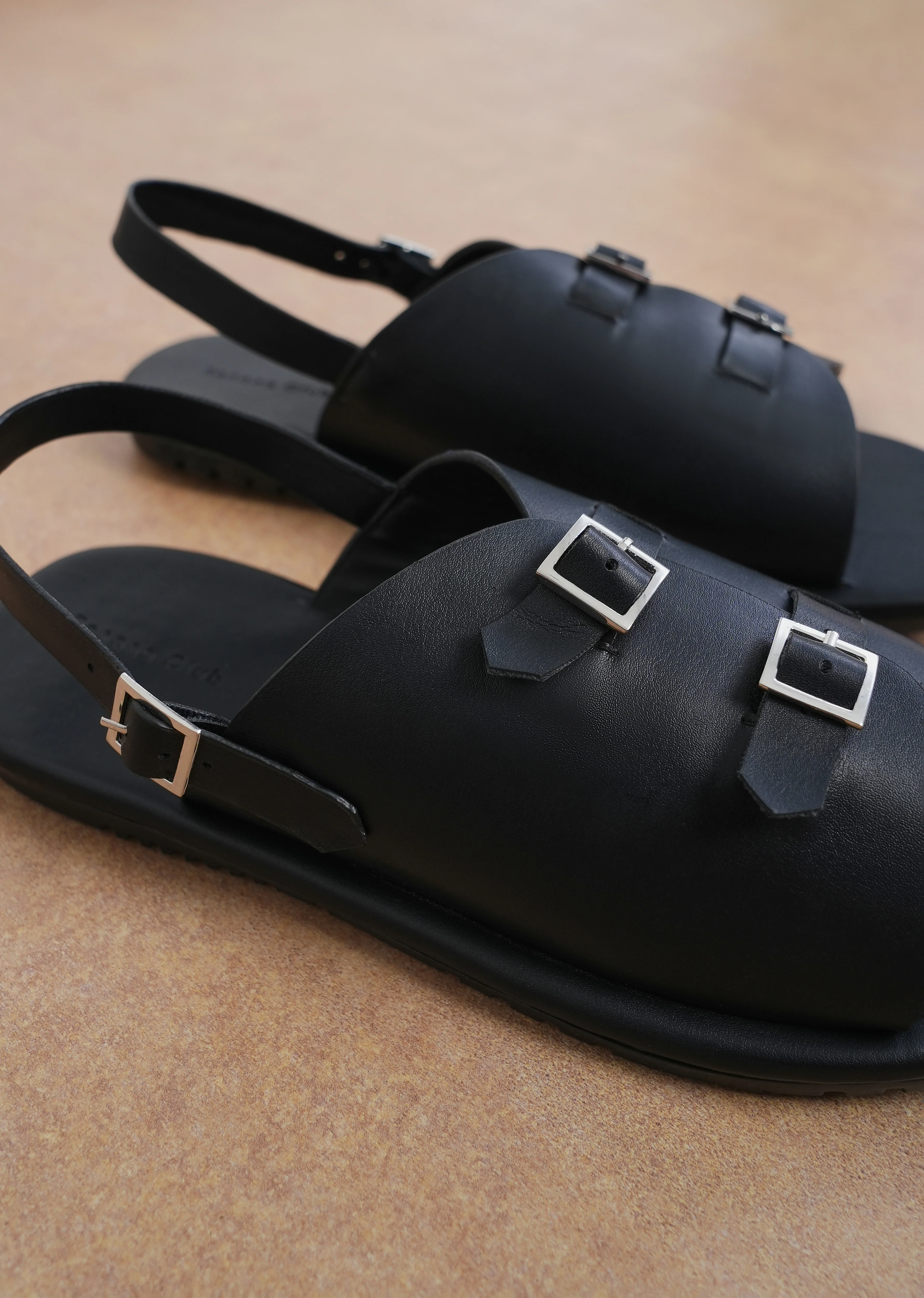 Black Double Buckle Backstrap Sandals - Image 5