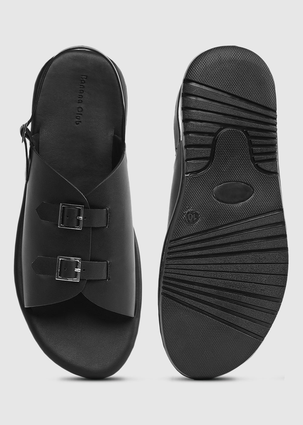 Black Double Buckle Backstrap Sandals - Image 6