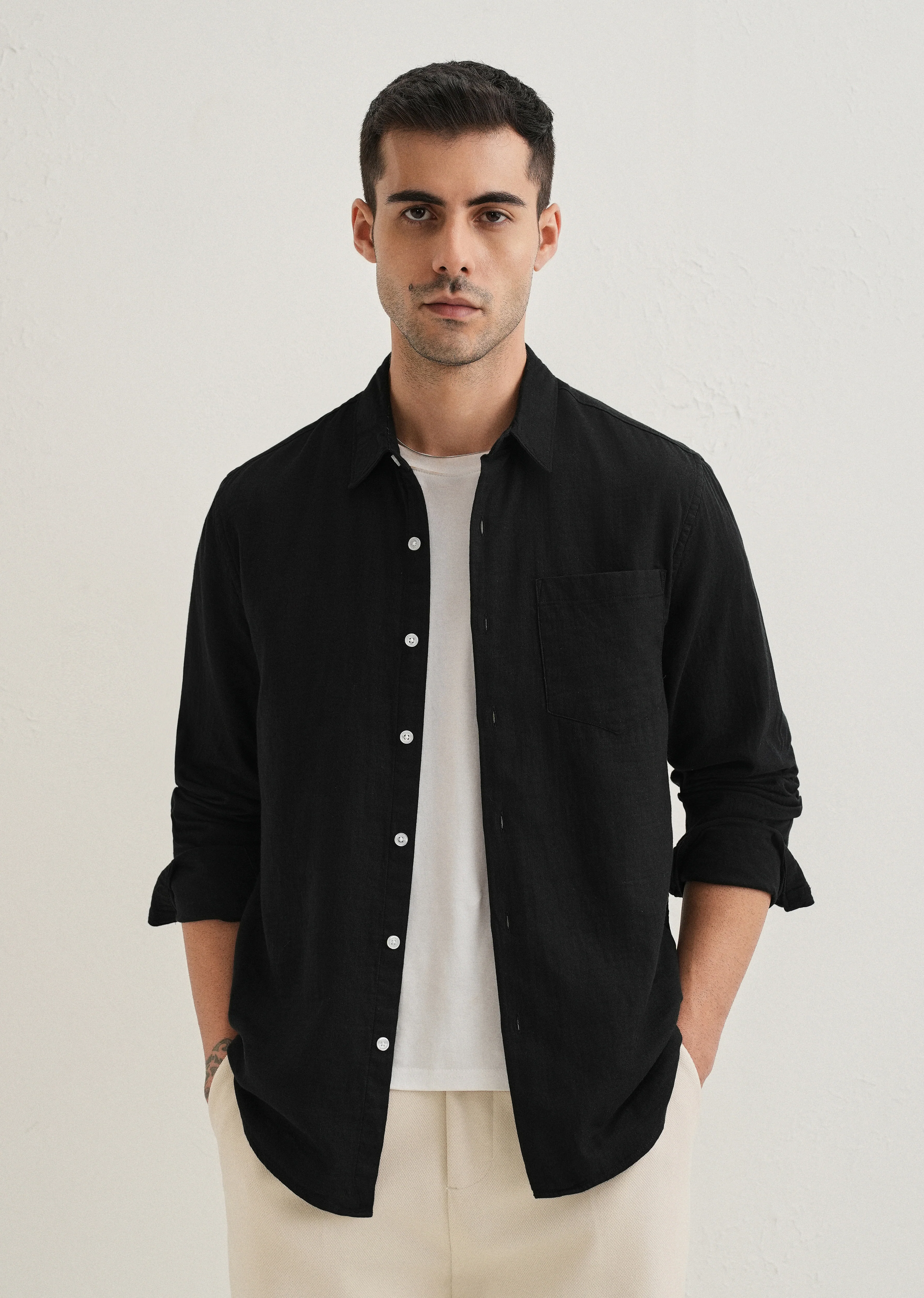Black Double Cloth Cotton Shirt - Image 2
