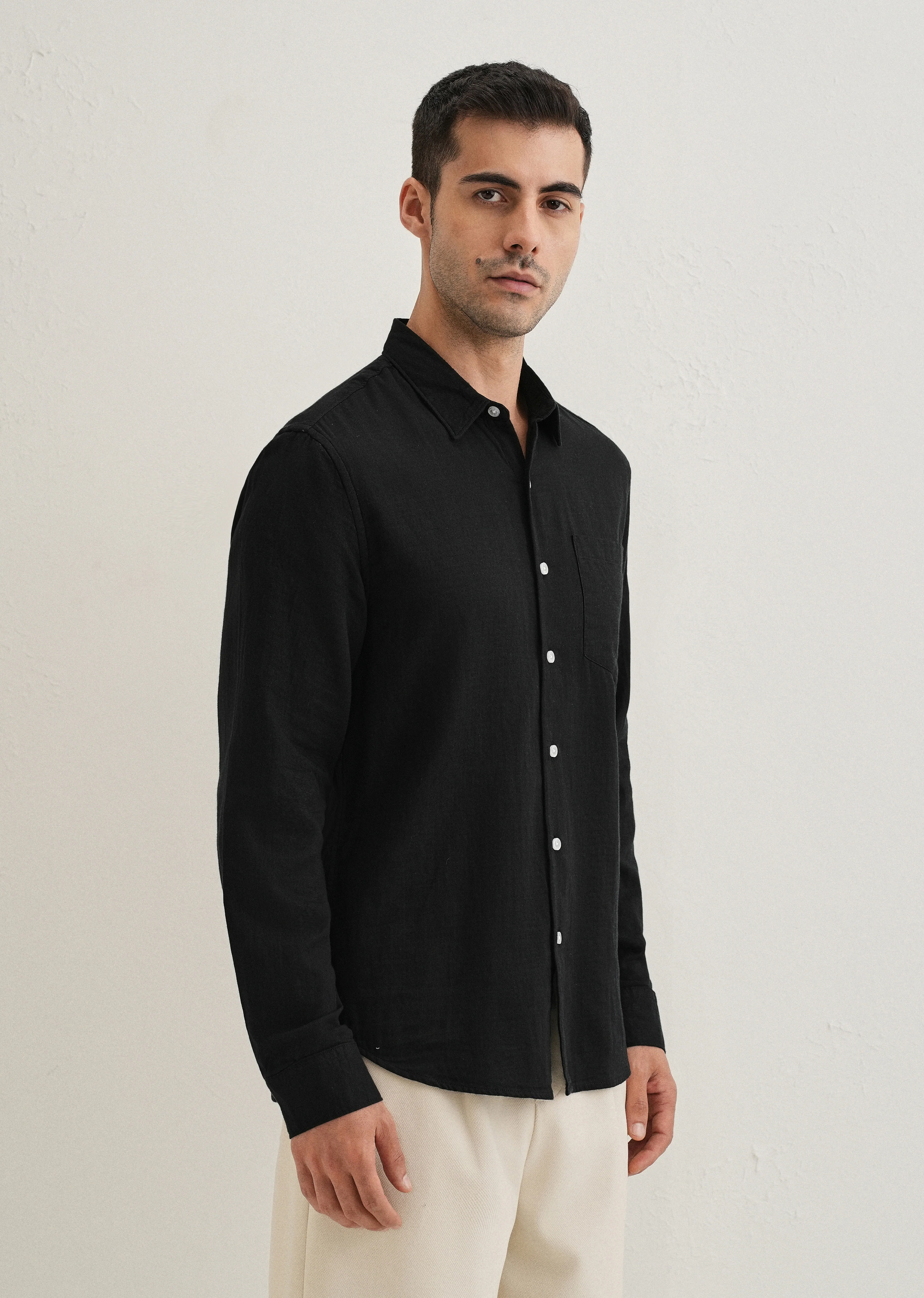 Black Double Cloth Cotton Shirt - Image 5