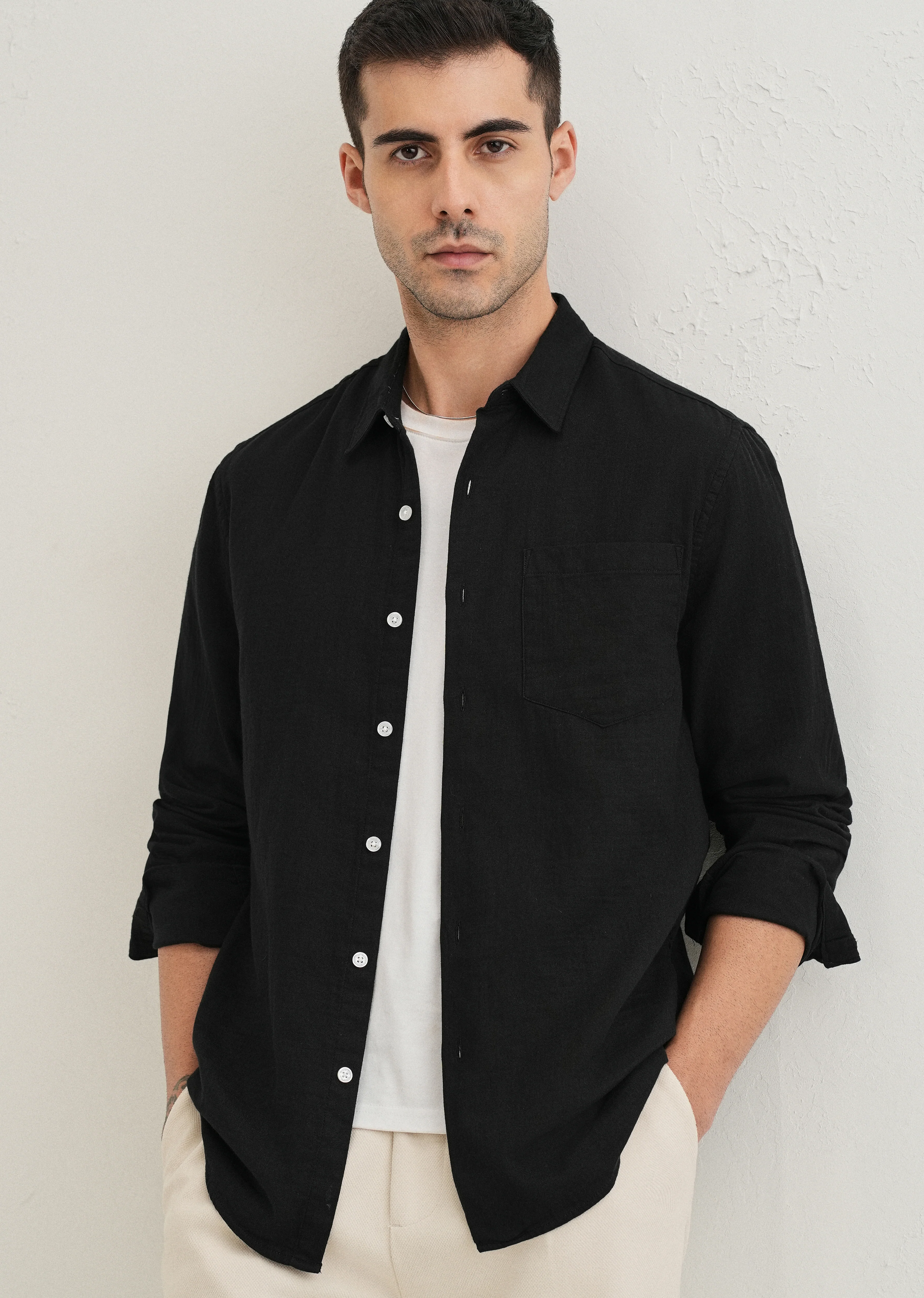 Black Double Cloth Cotton Shirt - Image 7