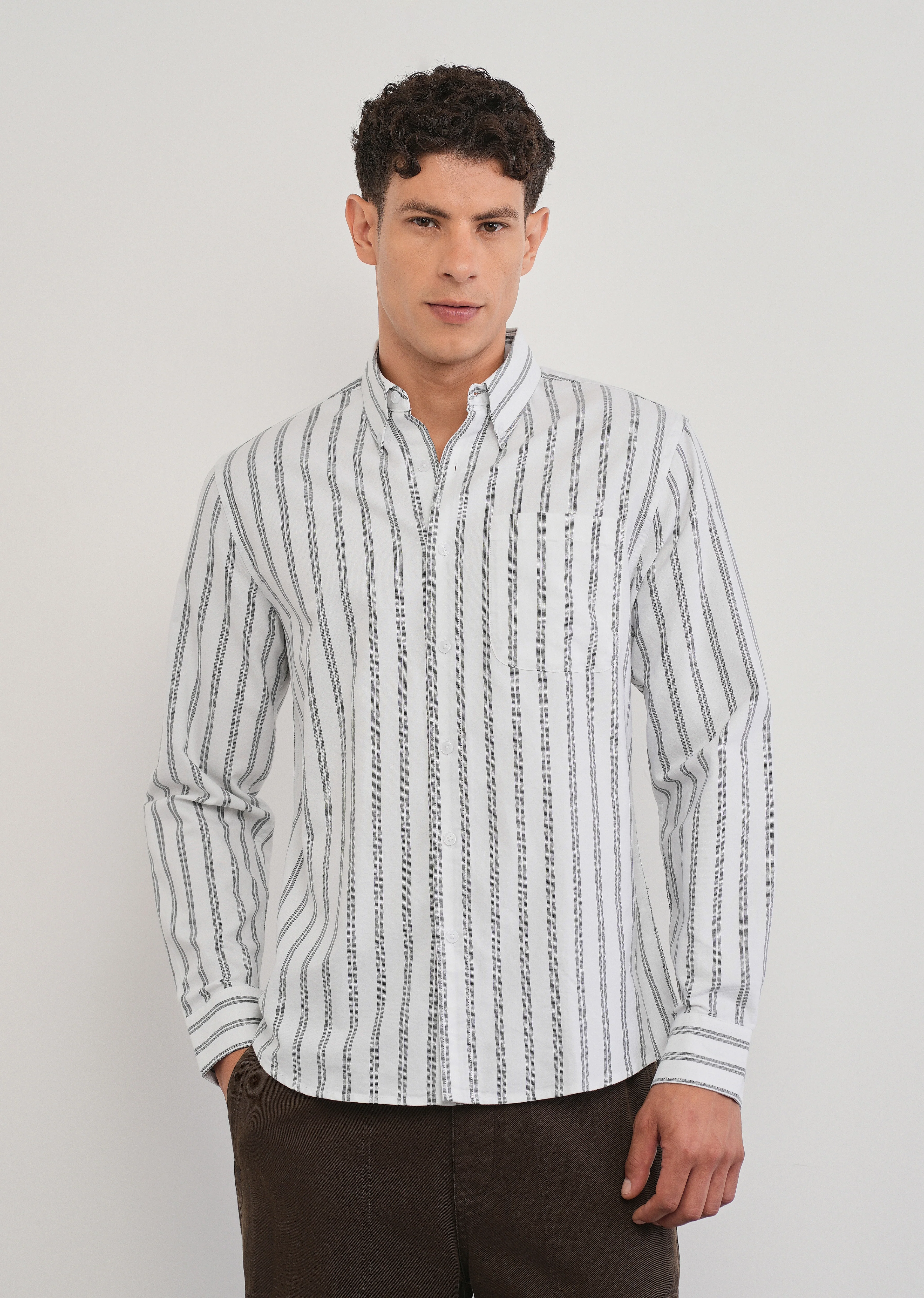 Black Double Stripe Cotton Shirt - Image 3