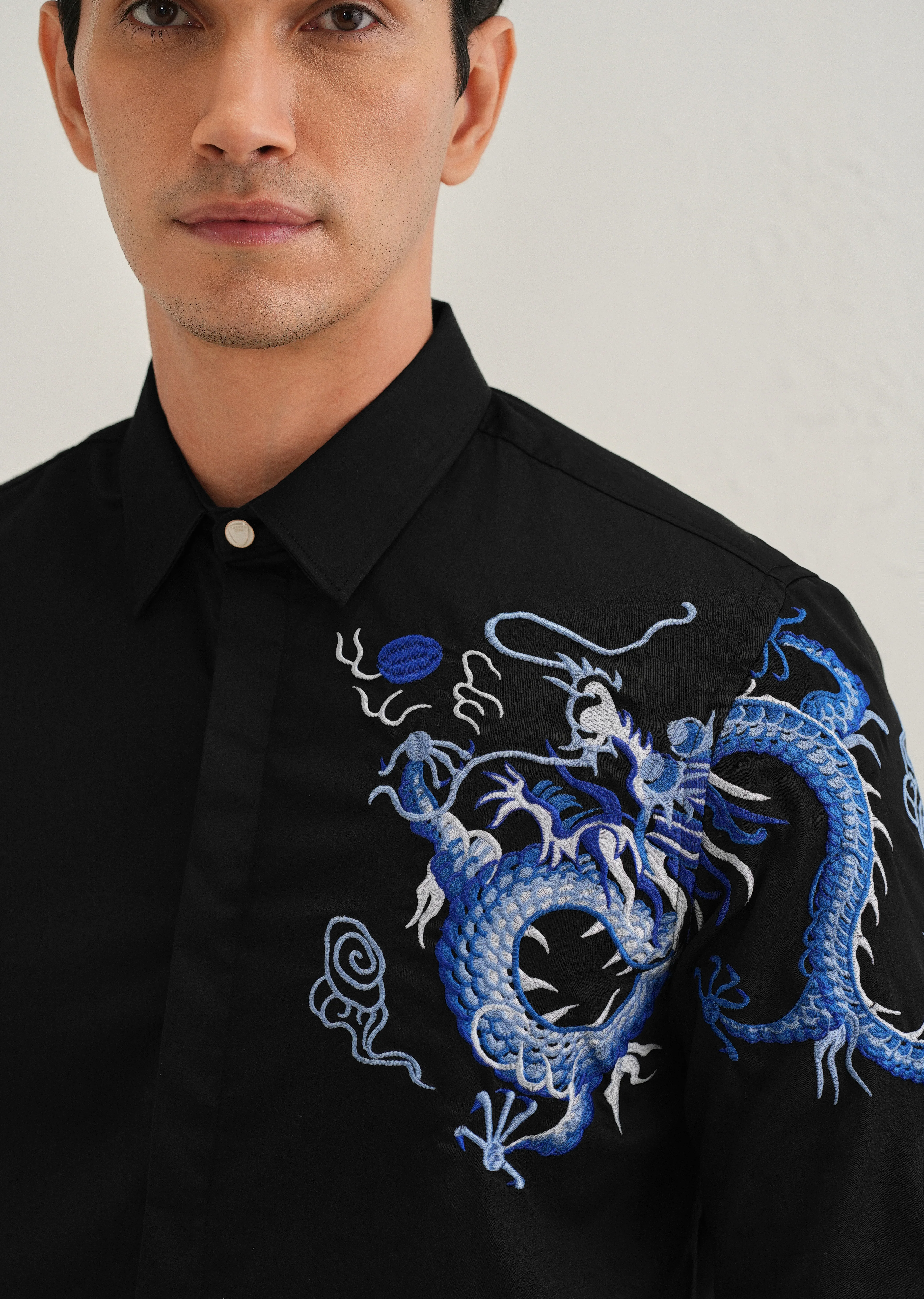 Black Dragon Embroidery Designer Shirt - Image 2