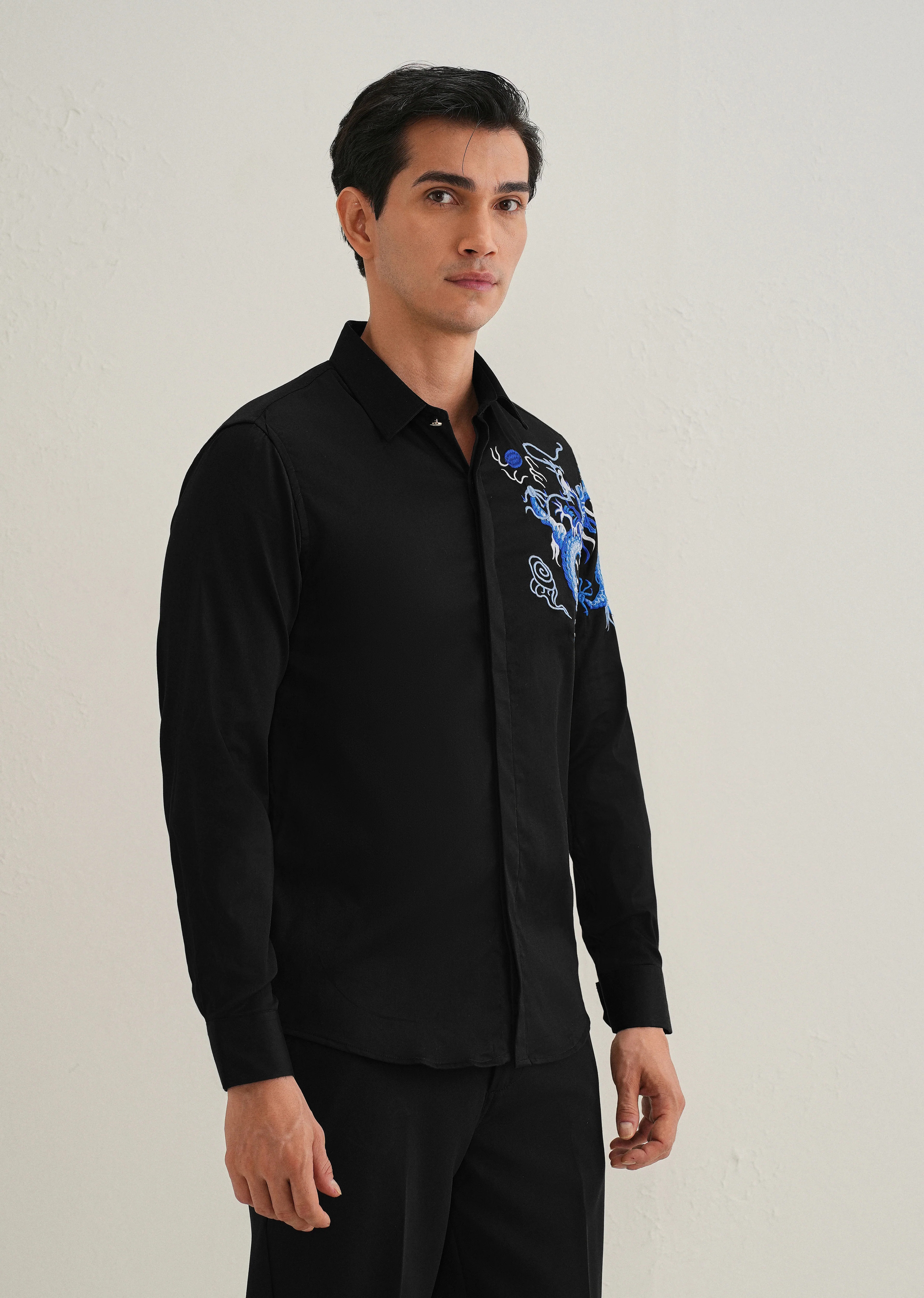 Black Dragon Embroidery Designer Shirt - Image 3