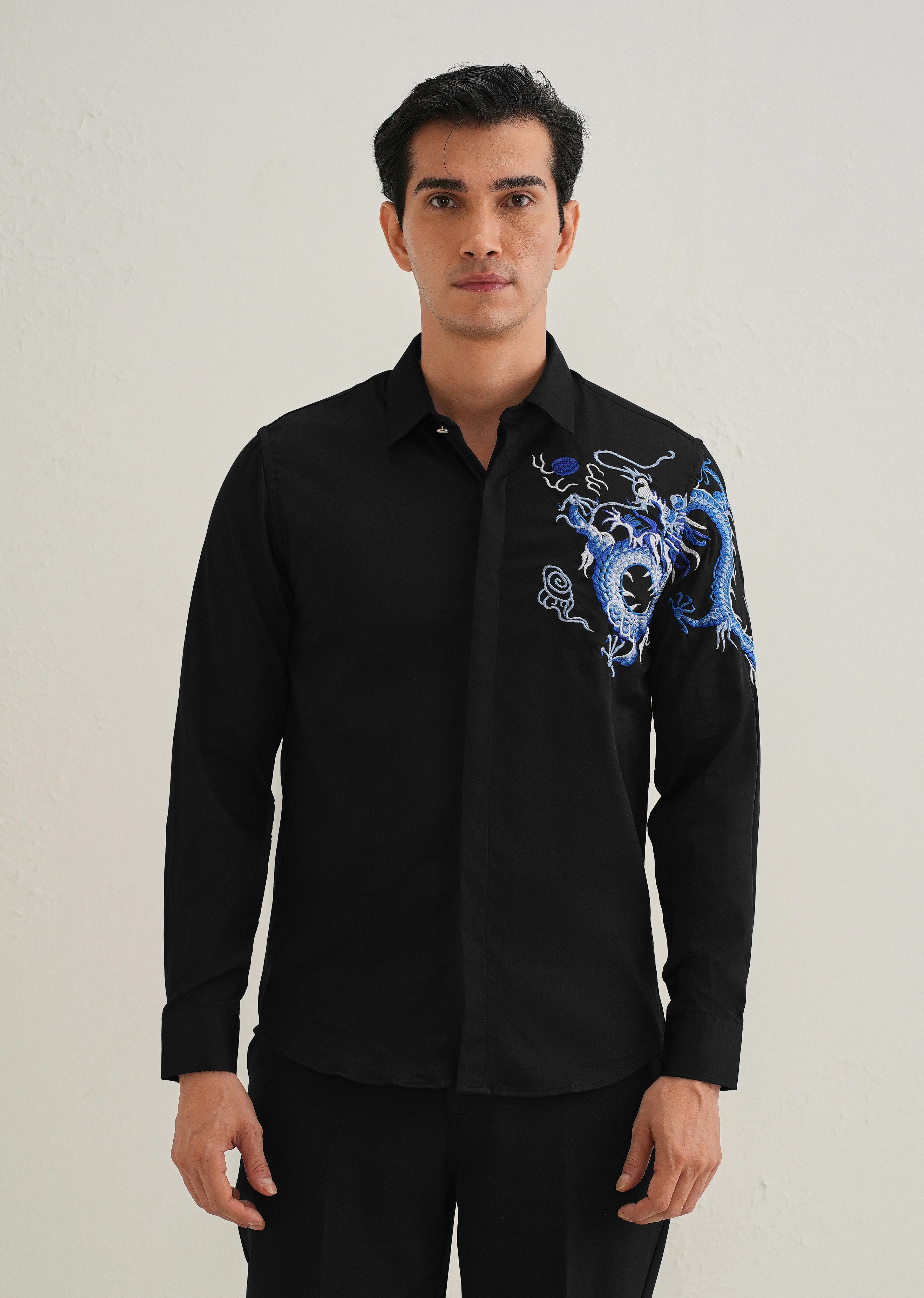 Black Dragon Embroidery Designer Shirt - Image 4