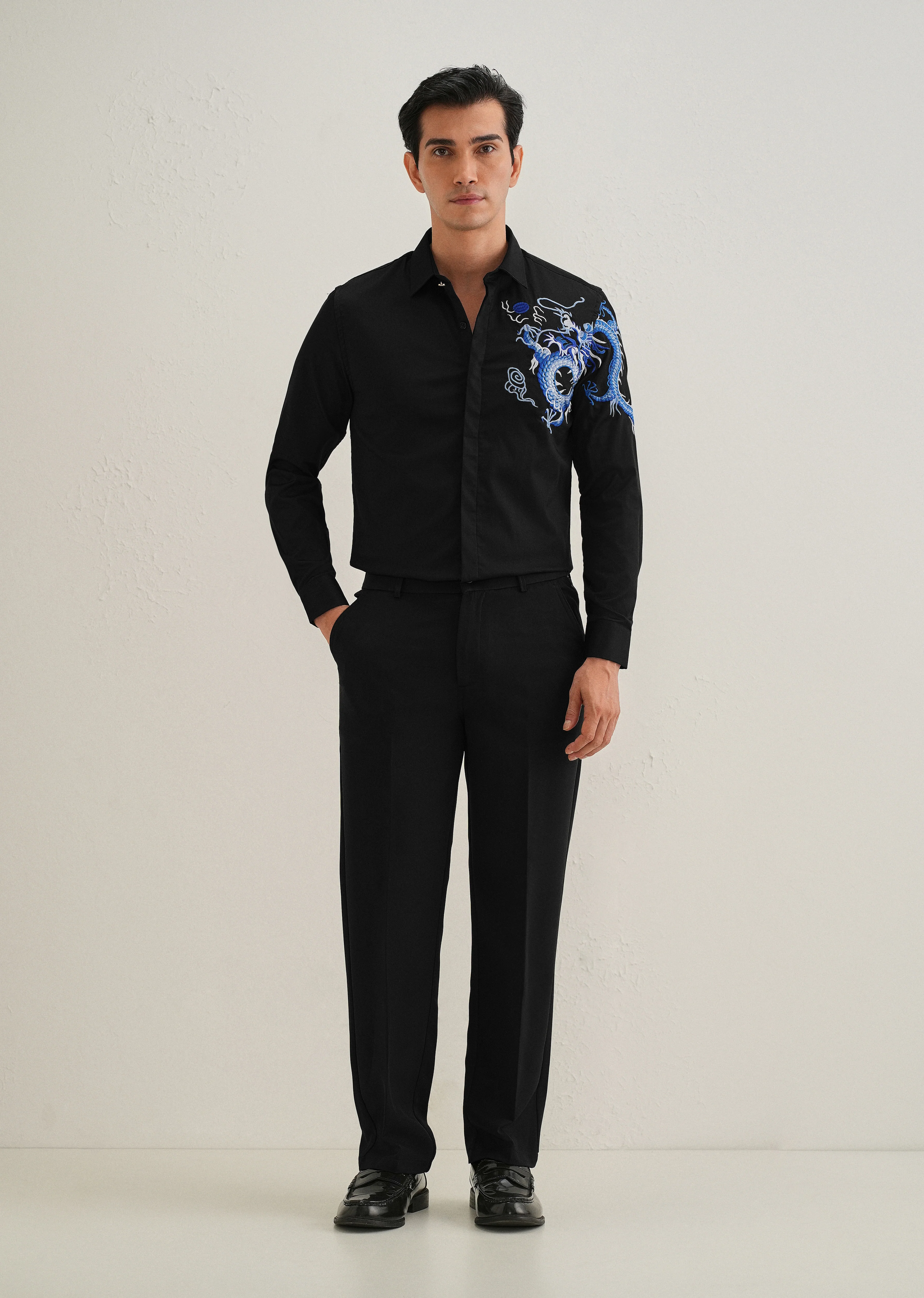 Black Dragon Embroidery Designer Shirt - Image 6