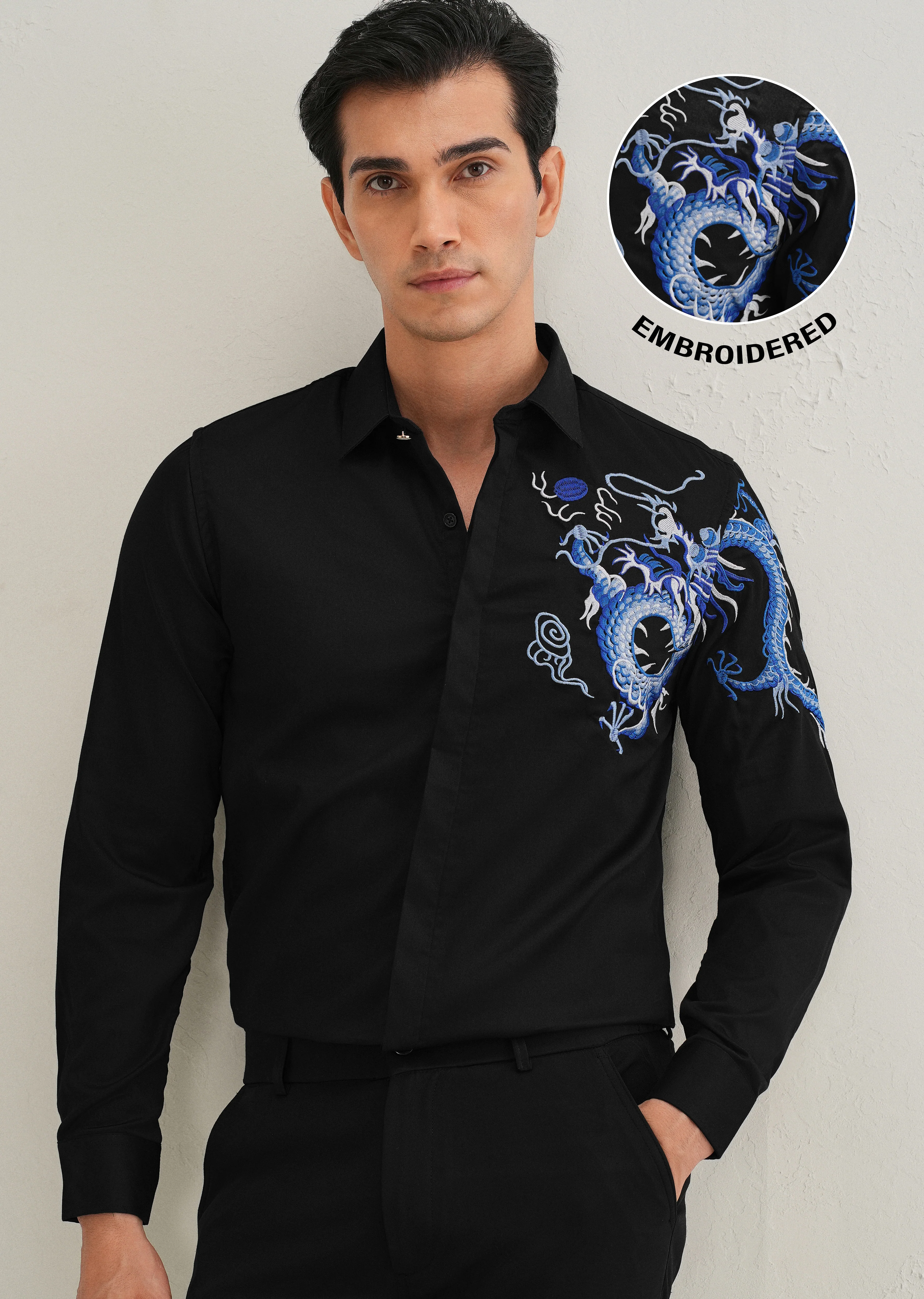 Black Dragon Embroidery Designer Shirt - Image 7