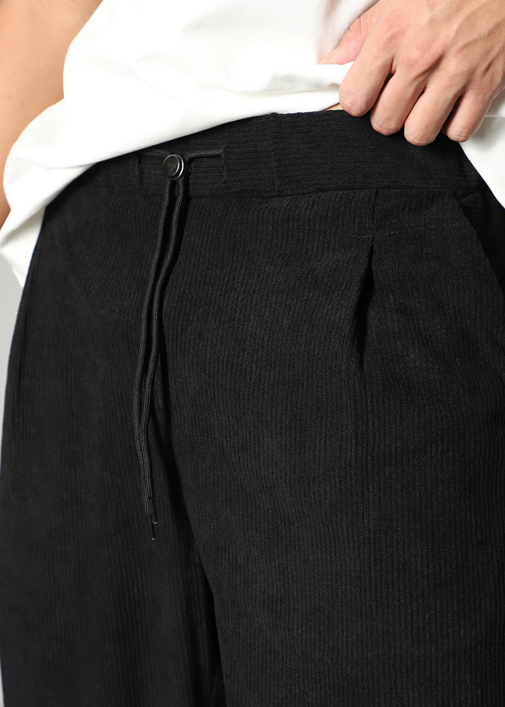 Black Drawstring Corduroy Pant - Image 2