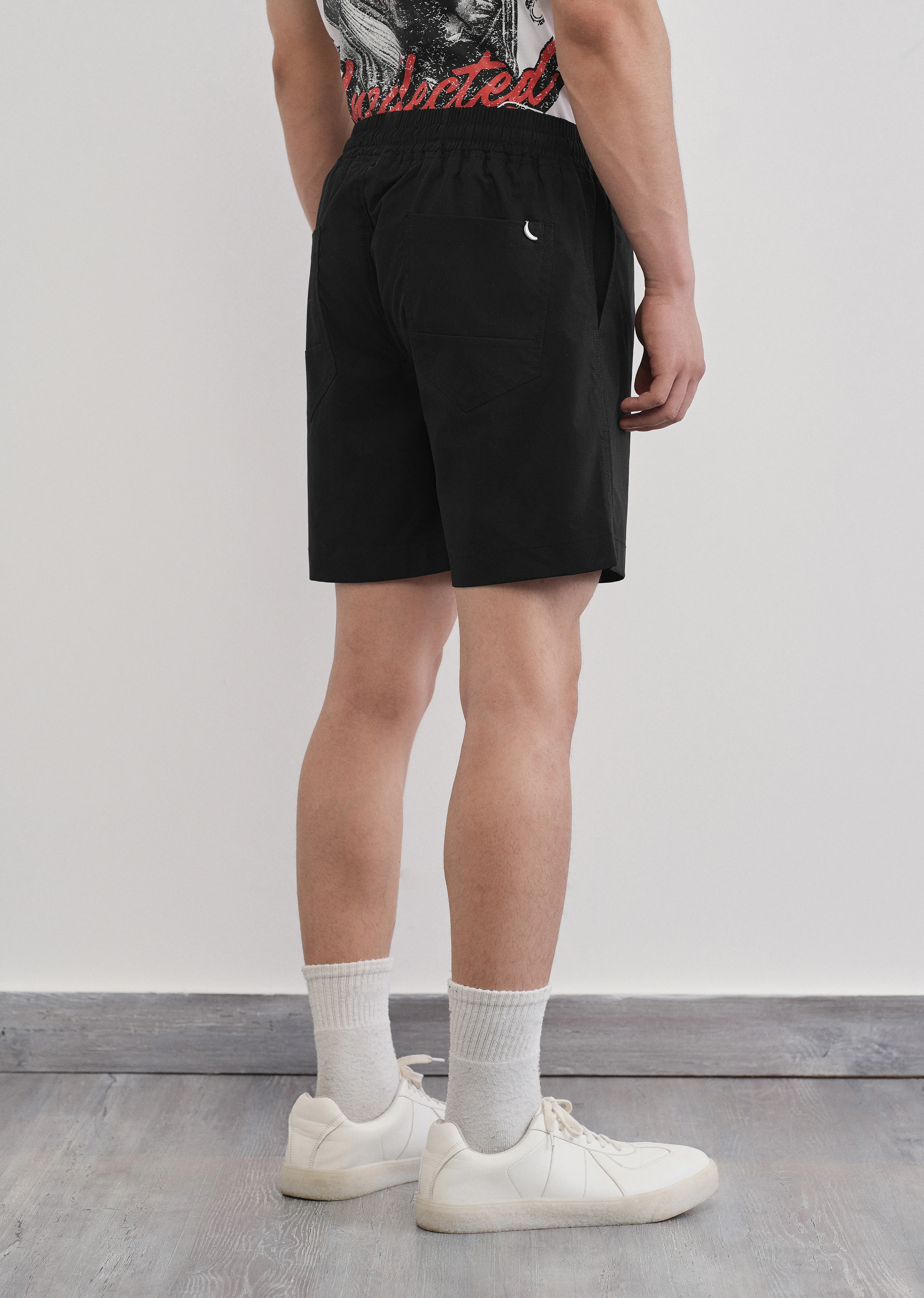 Black Drawstring Cotton Shorts - Image 2