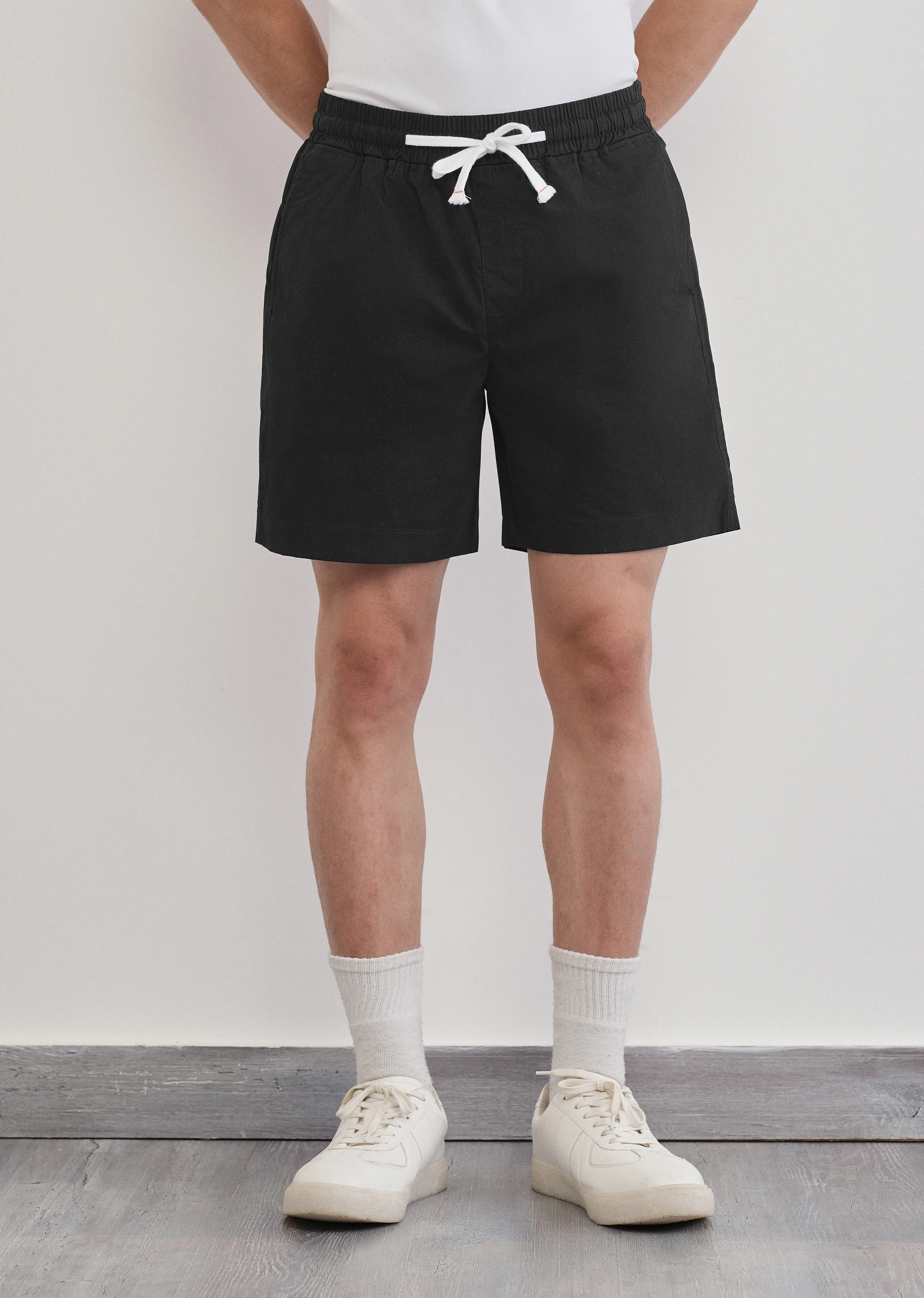 Black Drawstring Cotton Shorts - Image 3