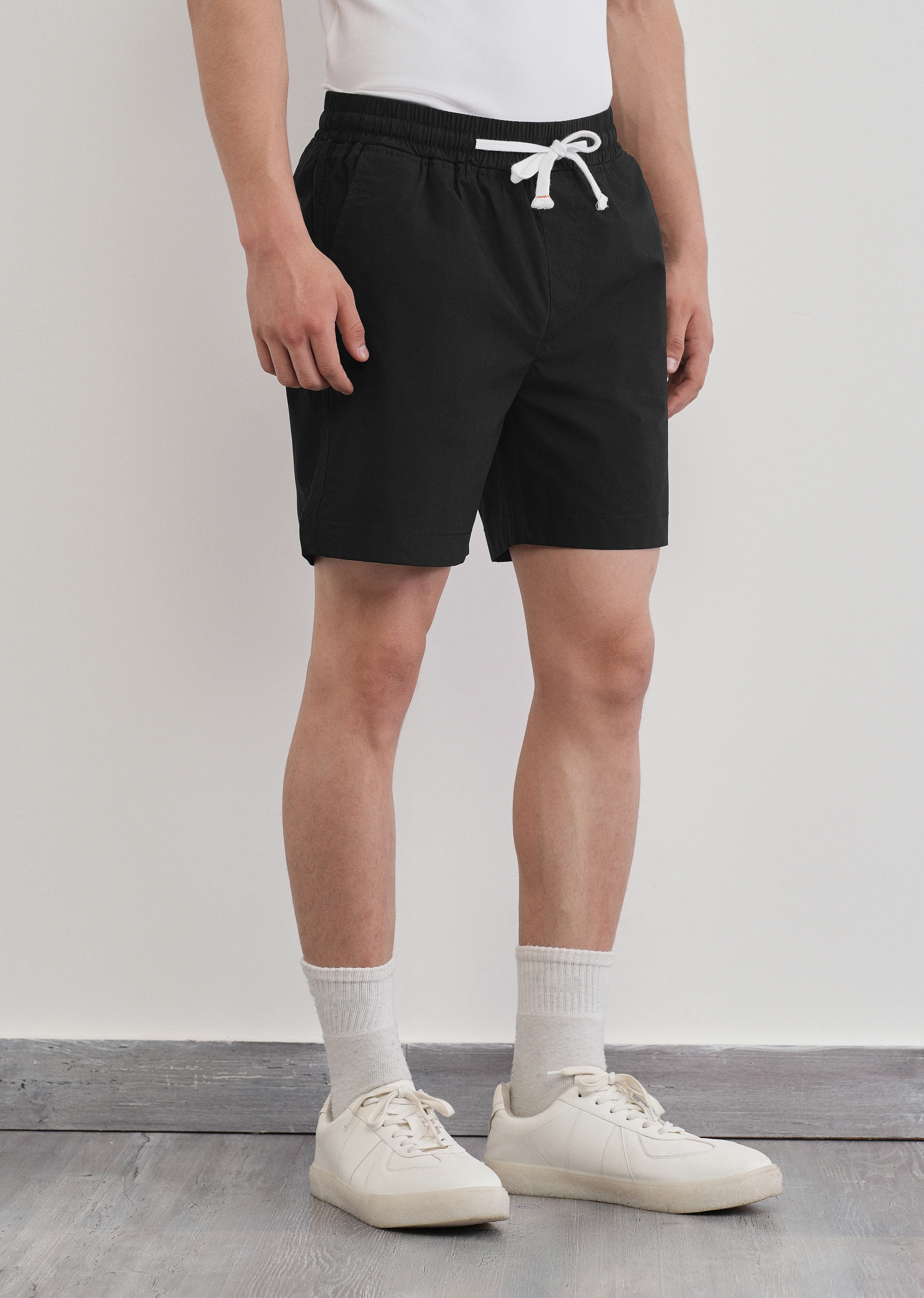 Black Drawstring Cotton Shorts - Image 4