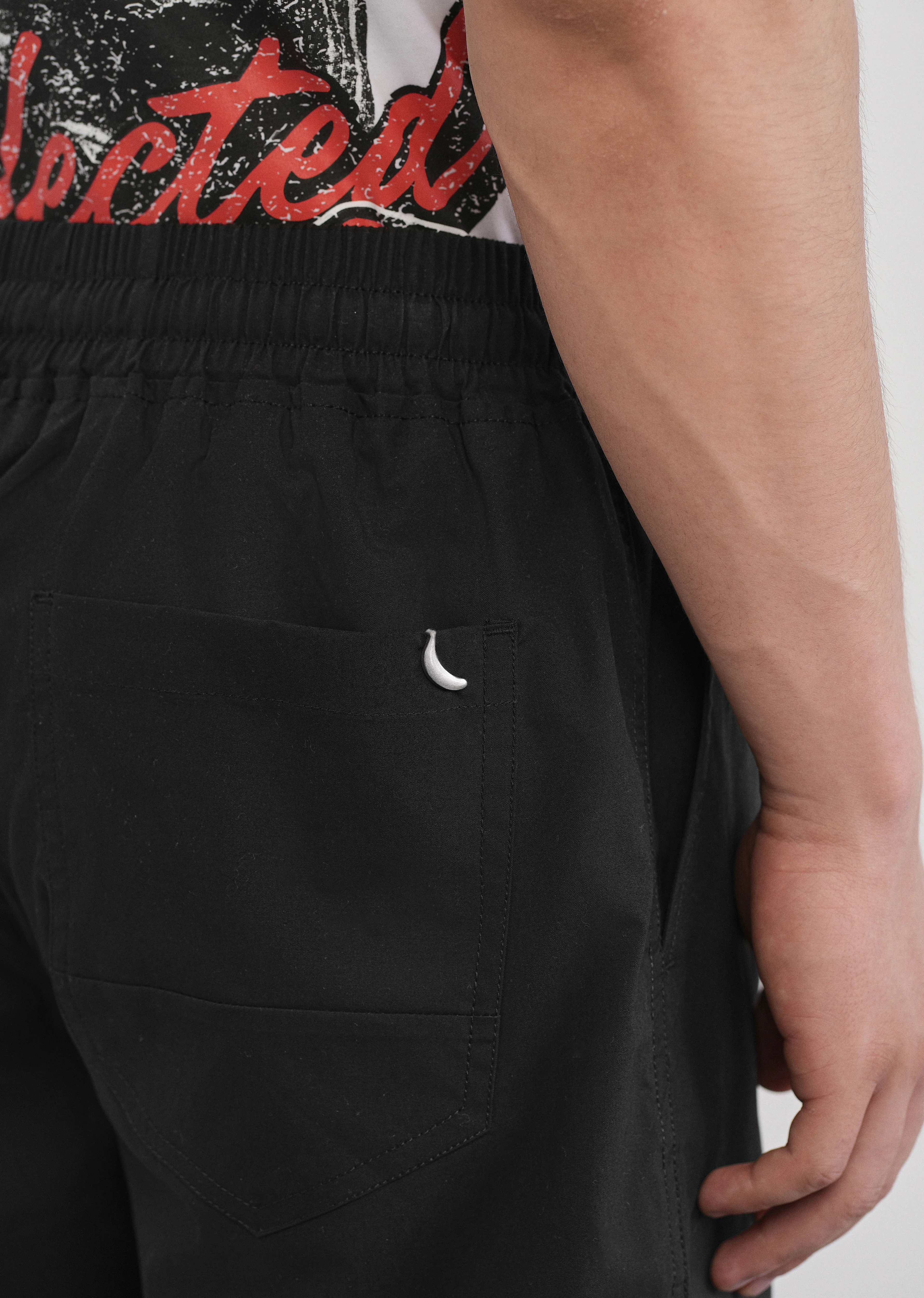 Black Drawstring Cotton Shorts - Image 6