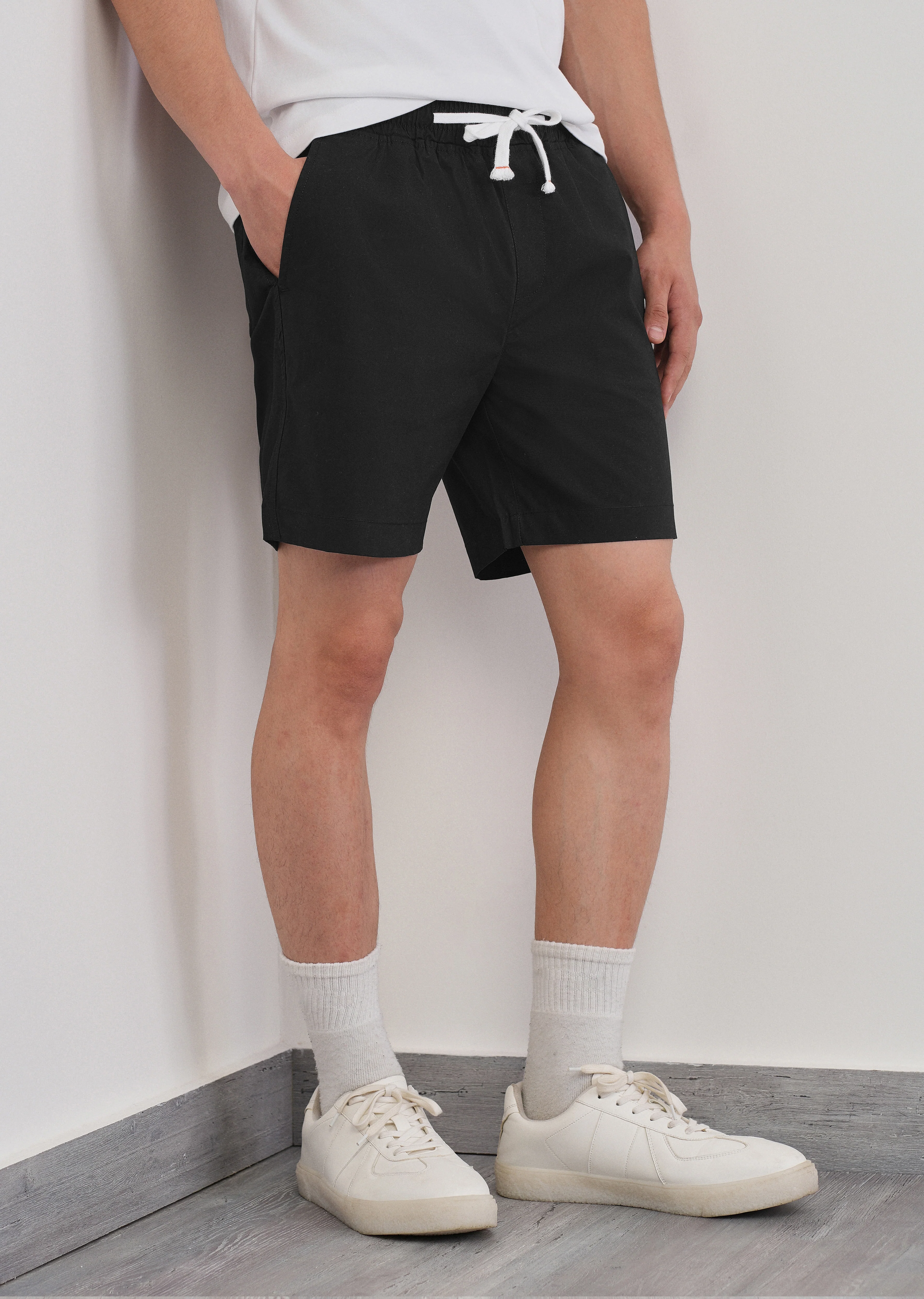 Black Drawstring Cotton Shorts - Image 8