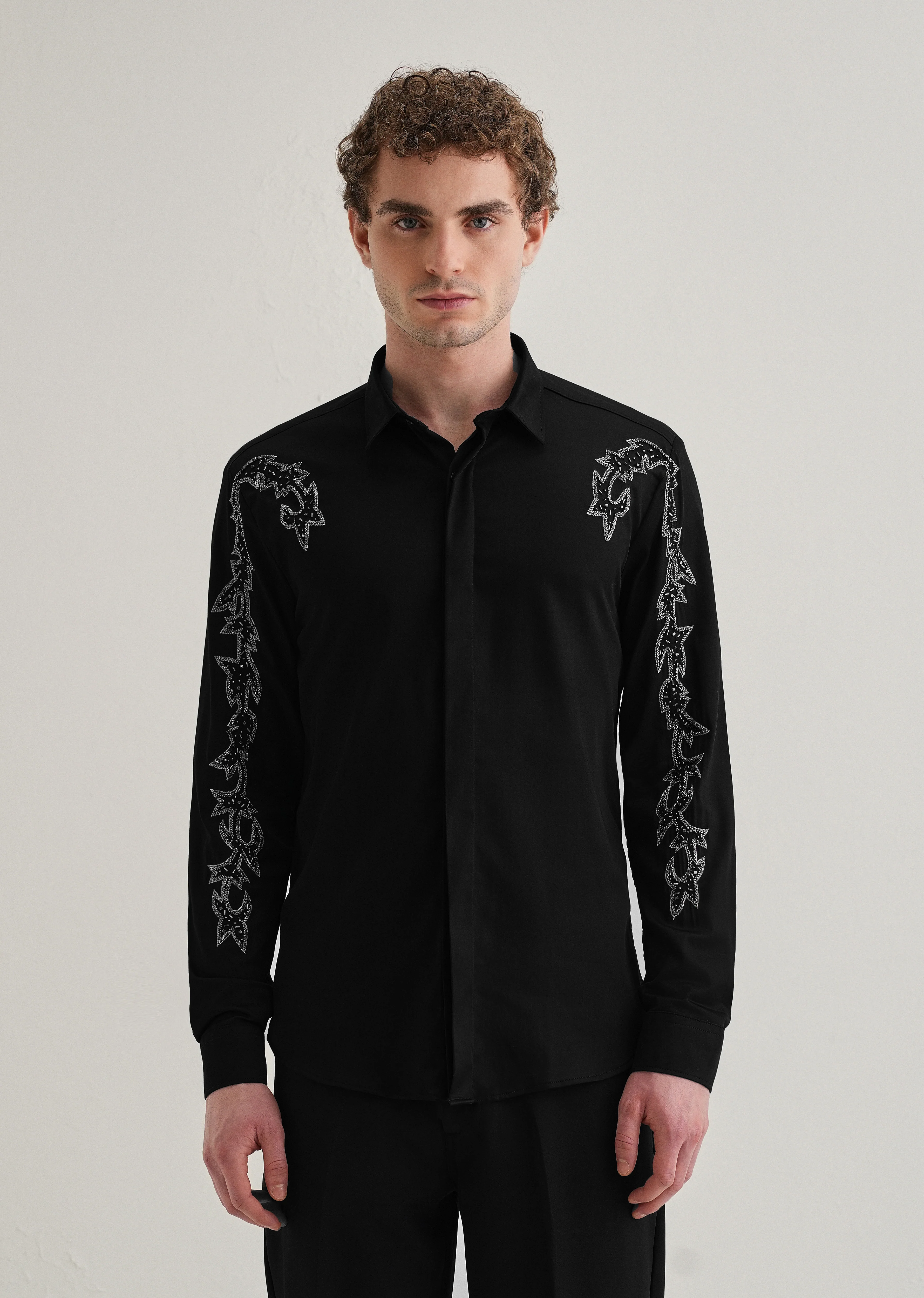 Black Embellished Designer Shirt - Image 4