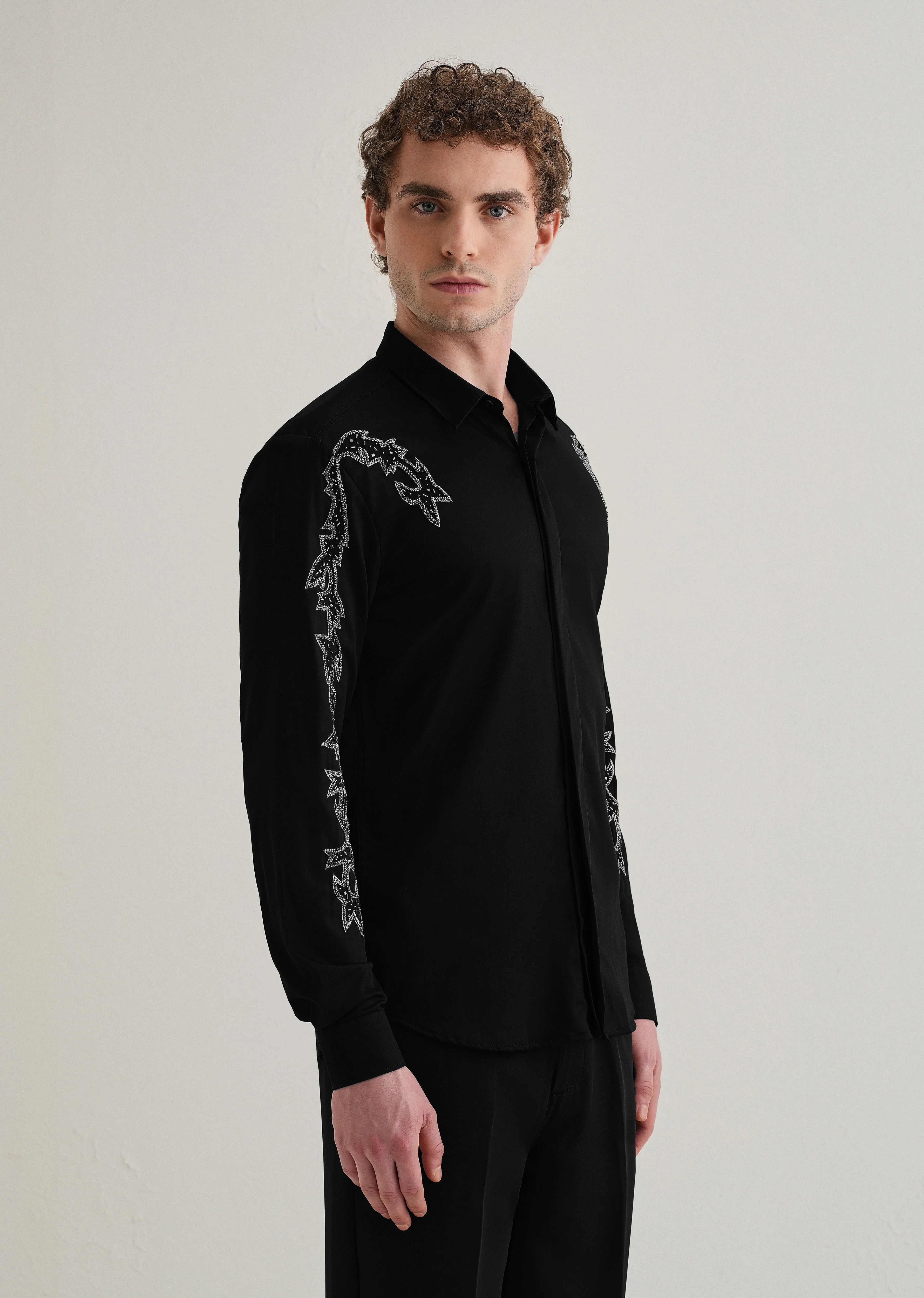 Black Embellished Designer Shirt - Image 5