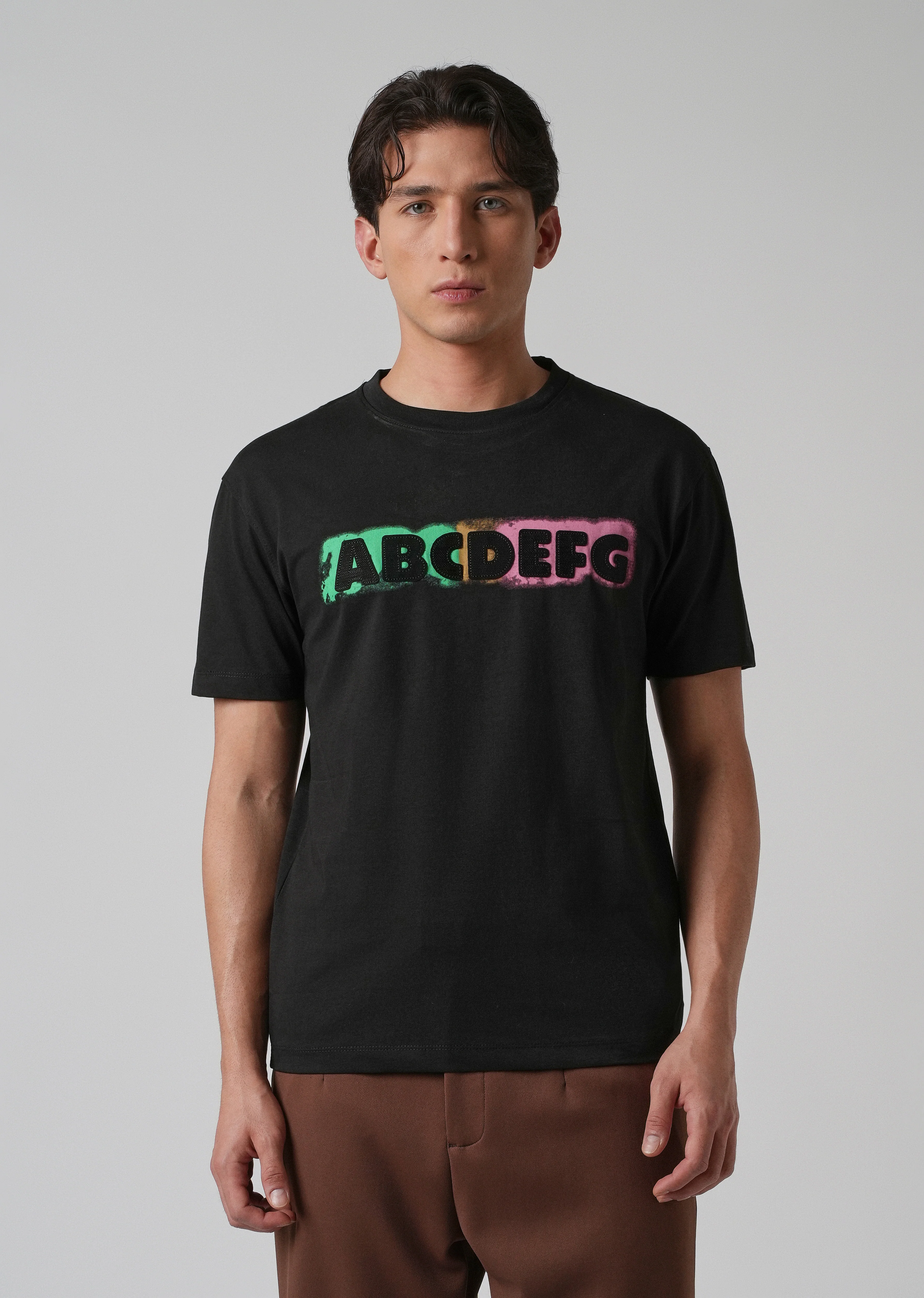 Black Embossed Printed Slim Fit T-shirt - Image 3