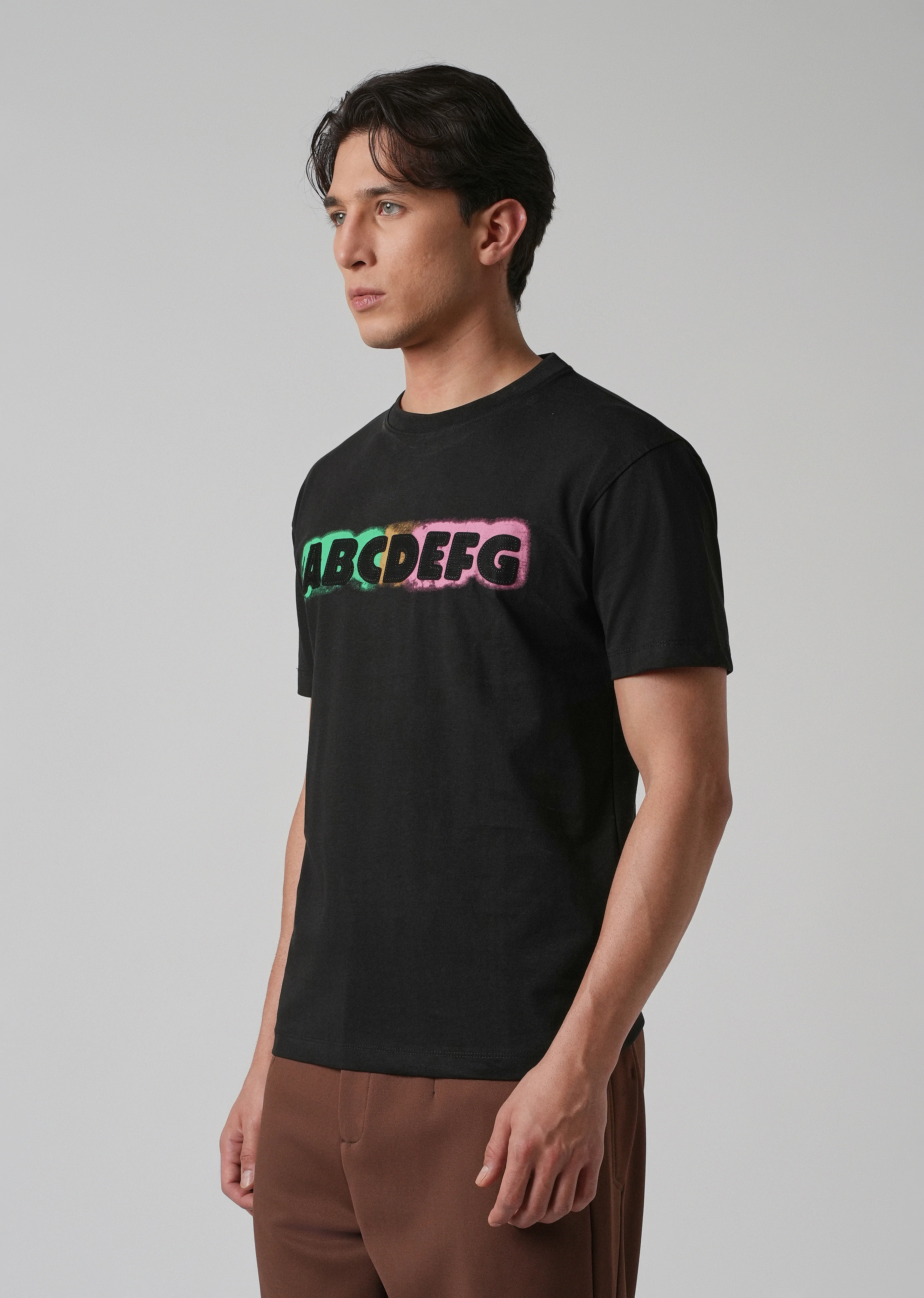 Black Embossed Printed Slim Fit T-shirt - Image 4