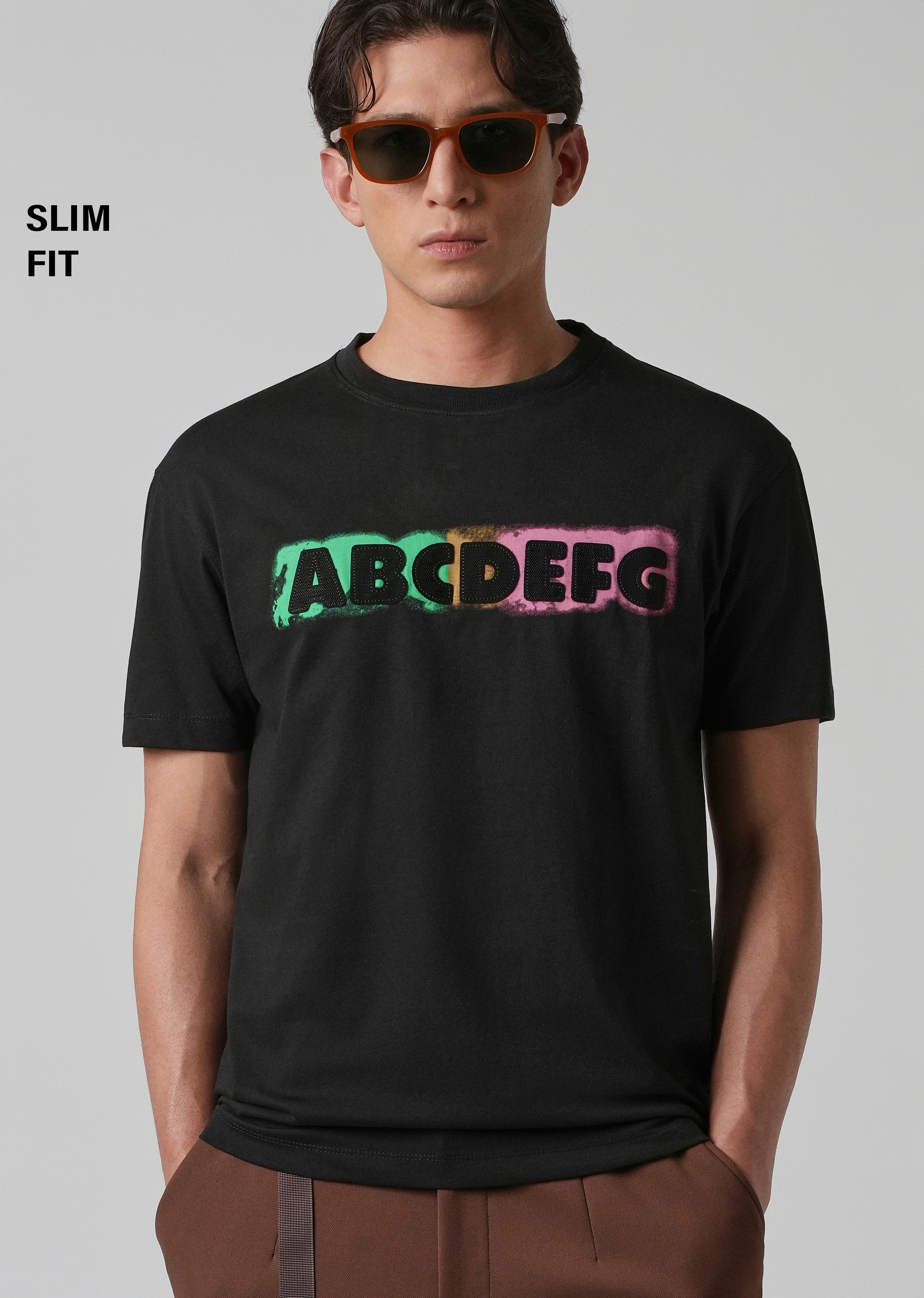 Black Embossed Printed Slim Fit T-shirt - Image 7