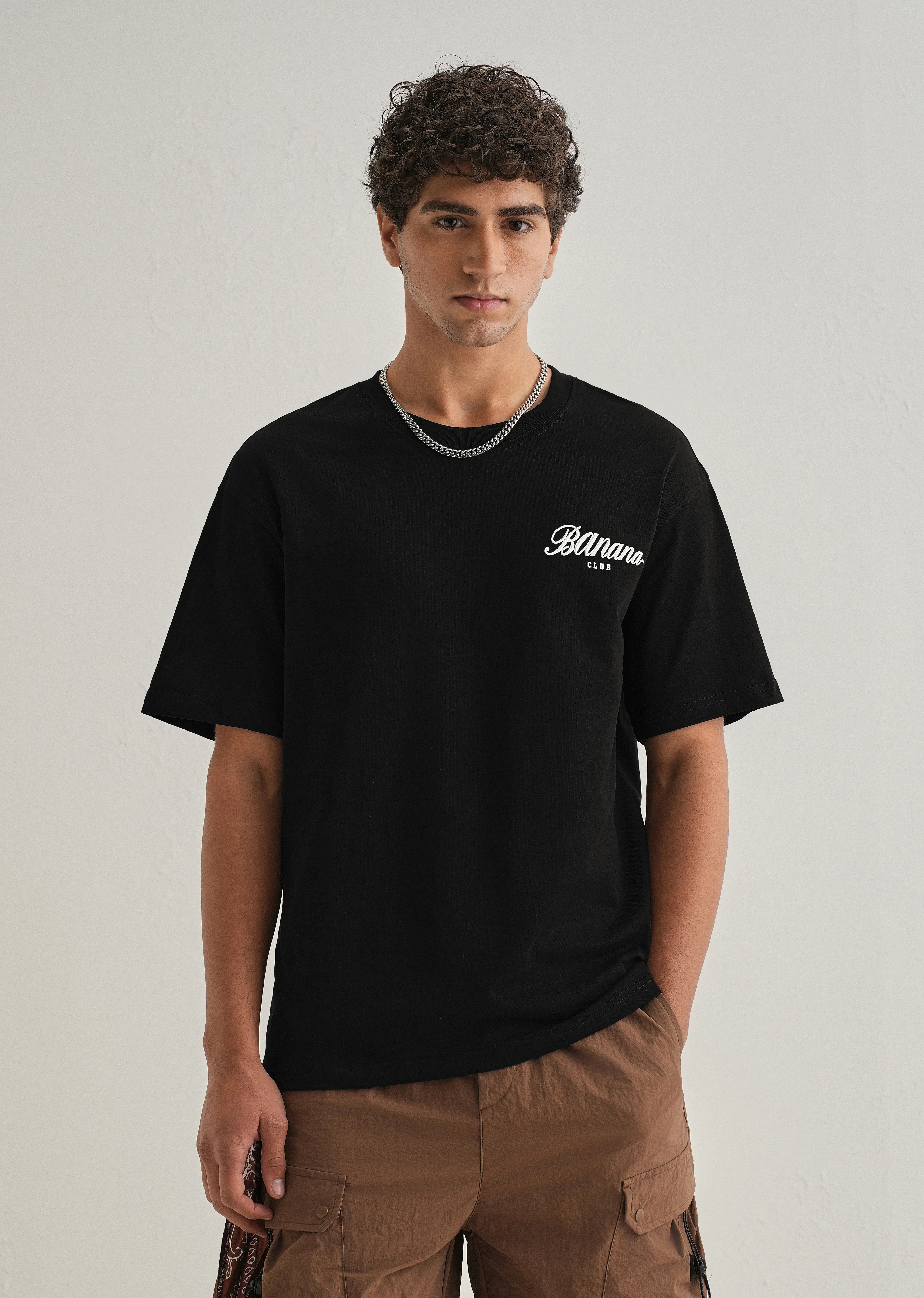 Black Embossed Printed Oversized T-shirt - Image 2