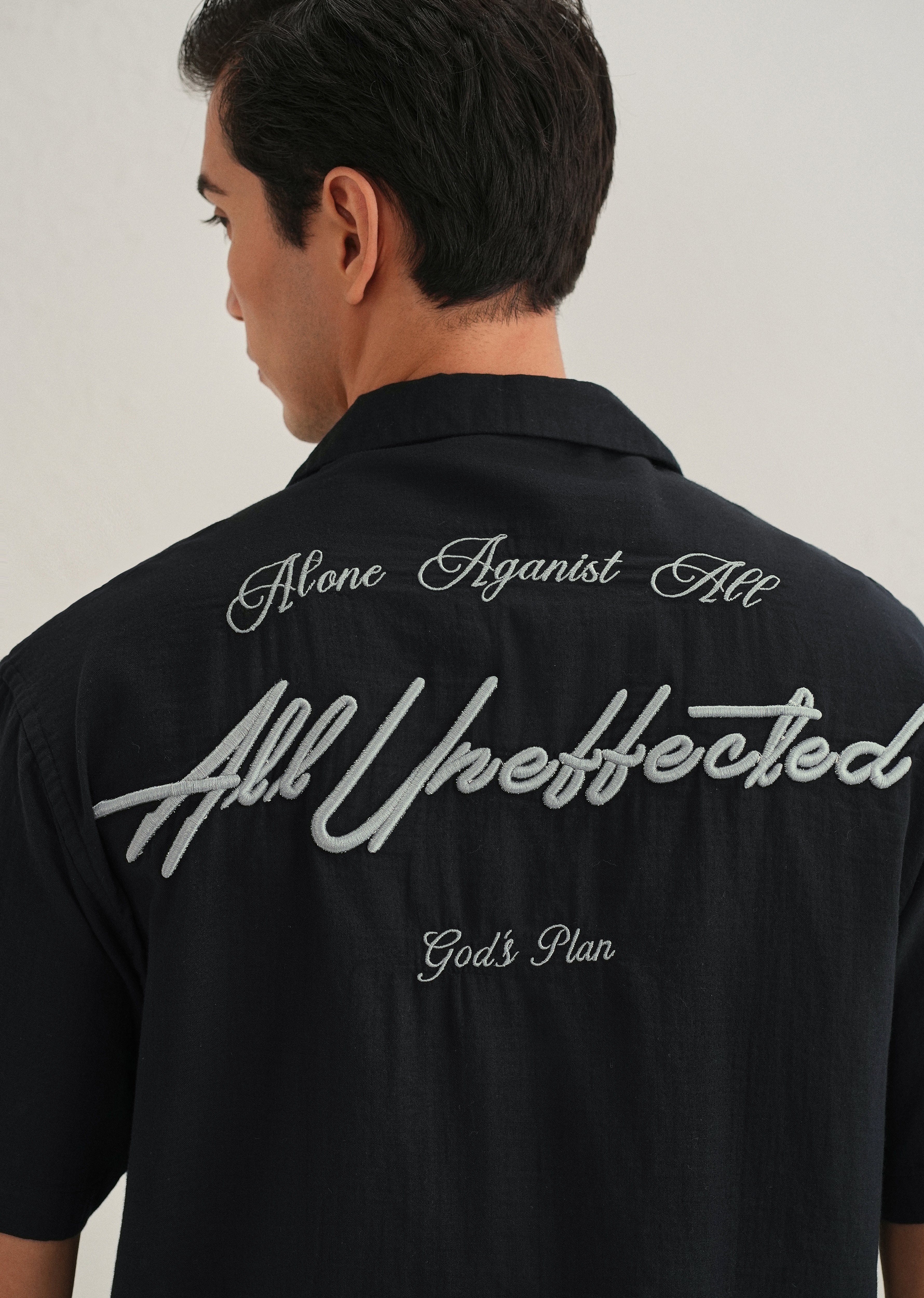 Black Embroidered Double Cloth Cotton Shirt - Image 2