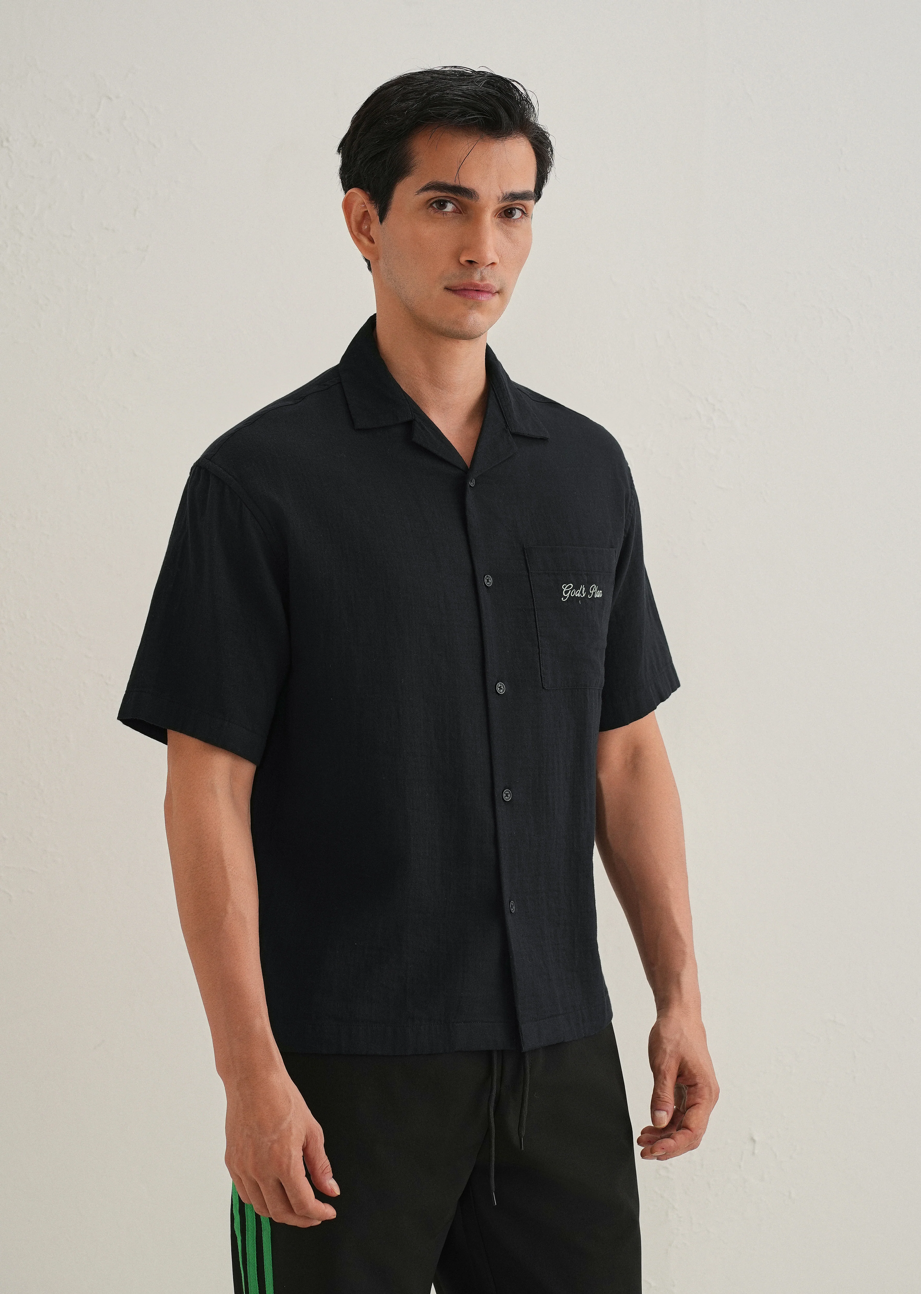Black Embroidered Double Cloth Cotton Shirt - Image 5