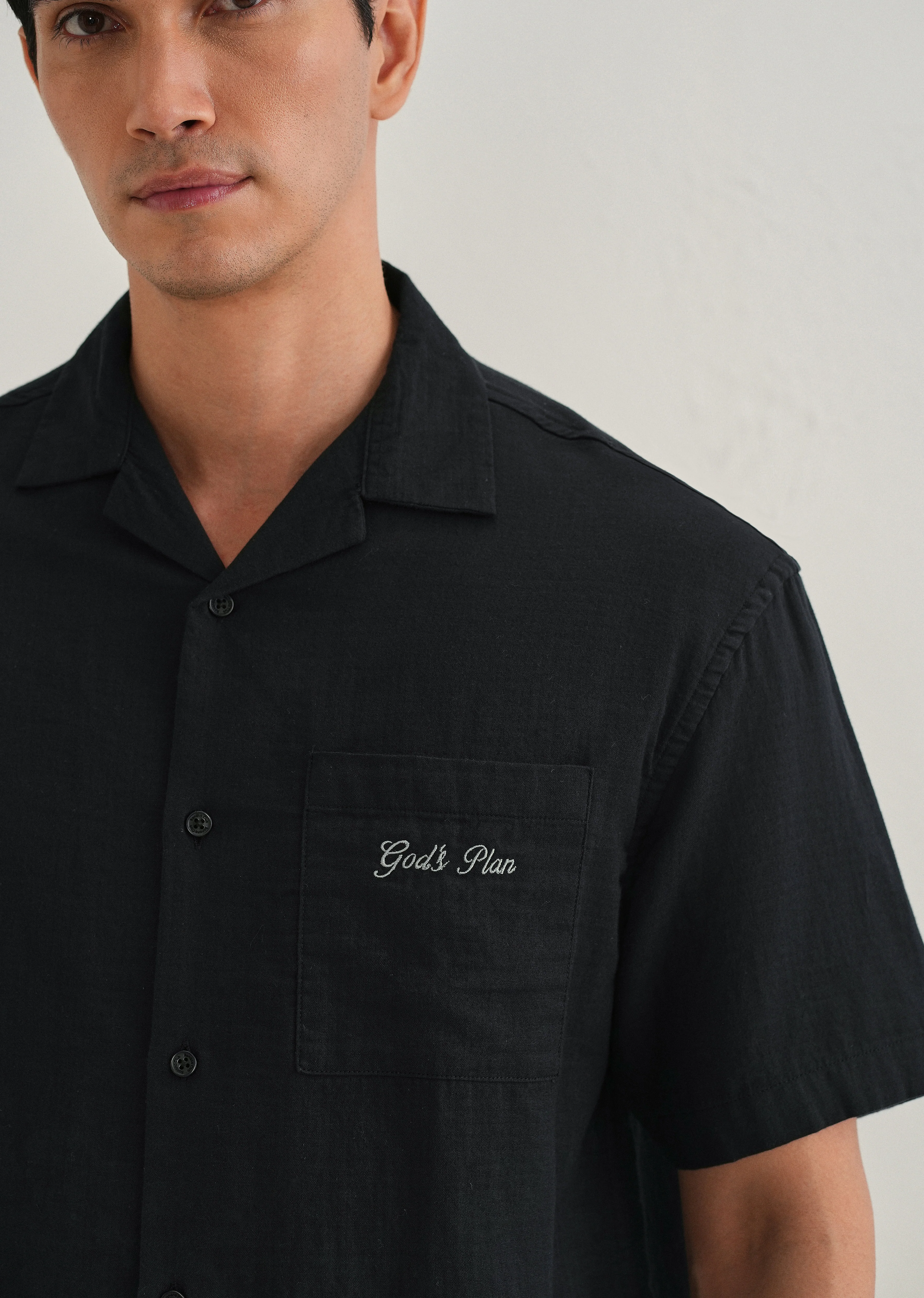 Black Embroidered Double Cloth Cotton Shirt - Image 6