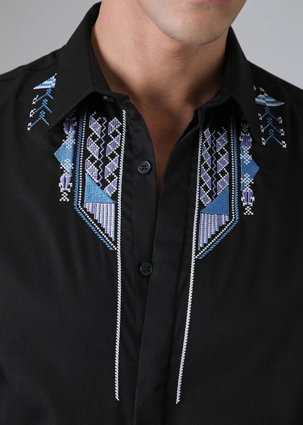 Black Ethnic Embroidery Designer Shirt - Image 2