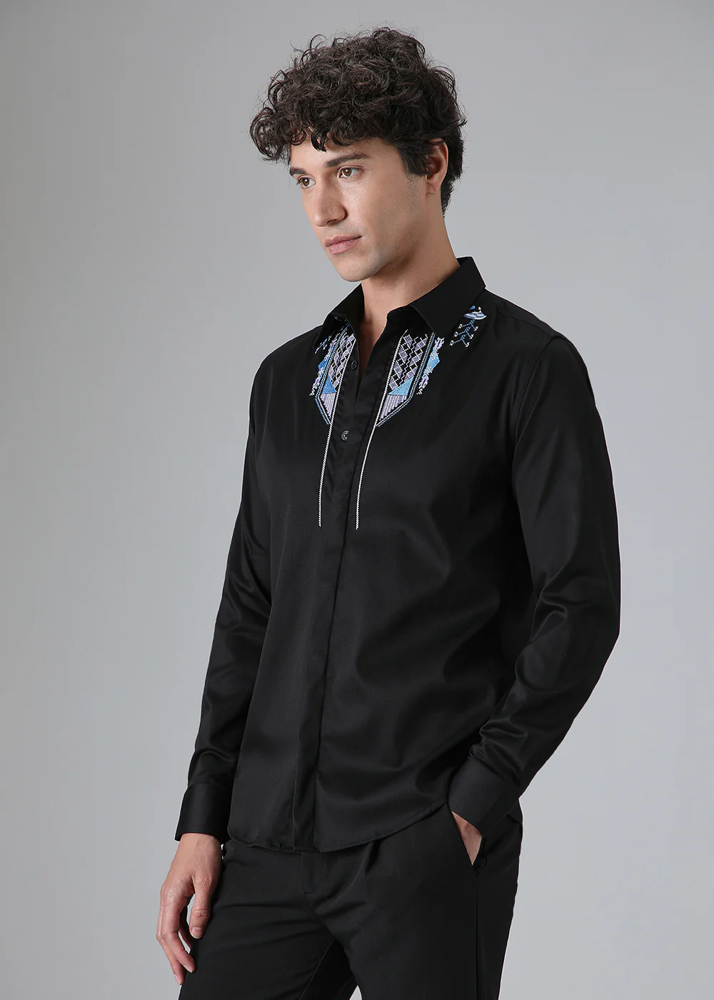 Black Ethnic Embroidery Designer Shirt - Image 5