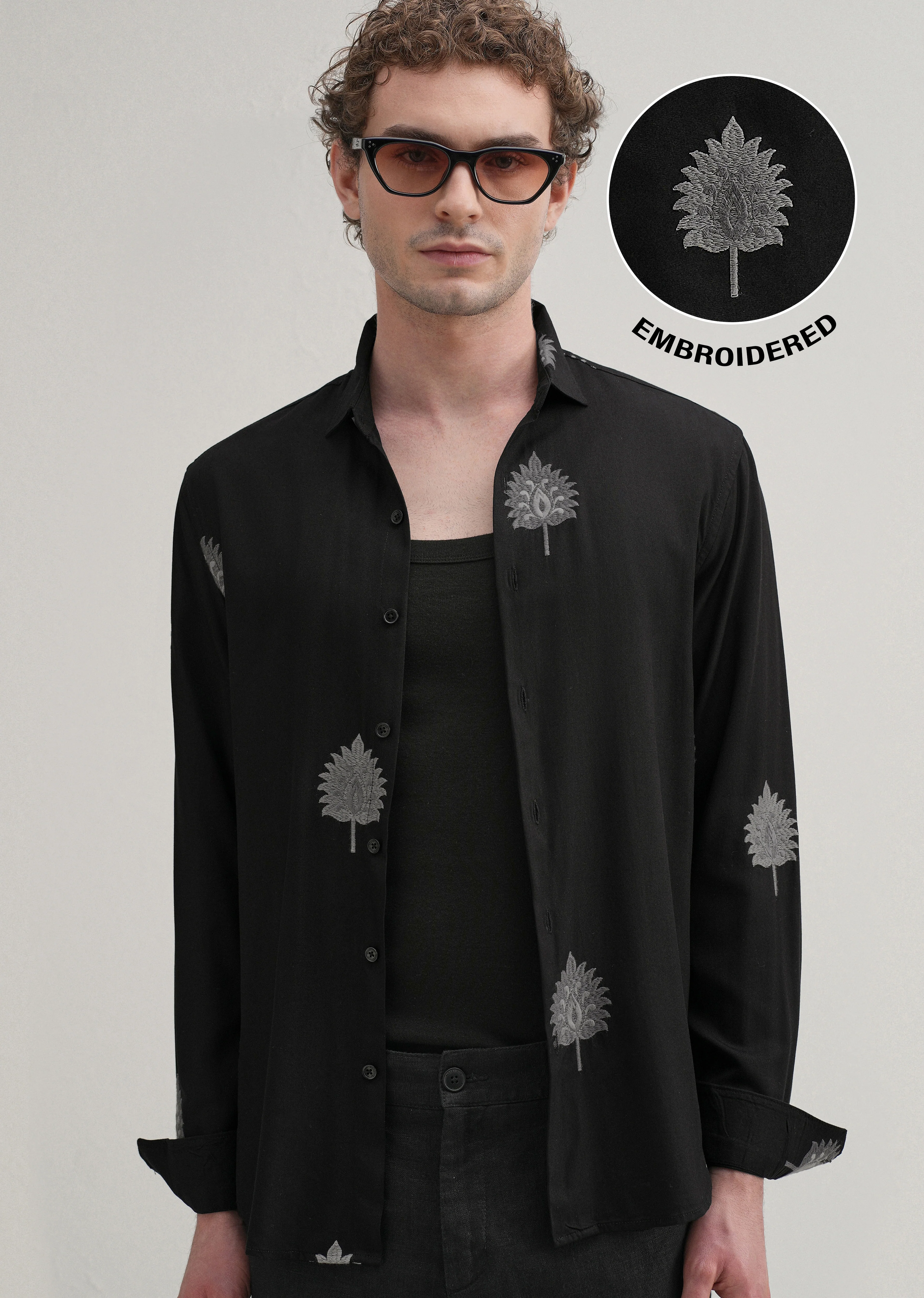 Black Ethnic Motif Embroidery Shirt - Image 7