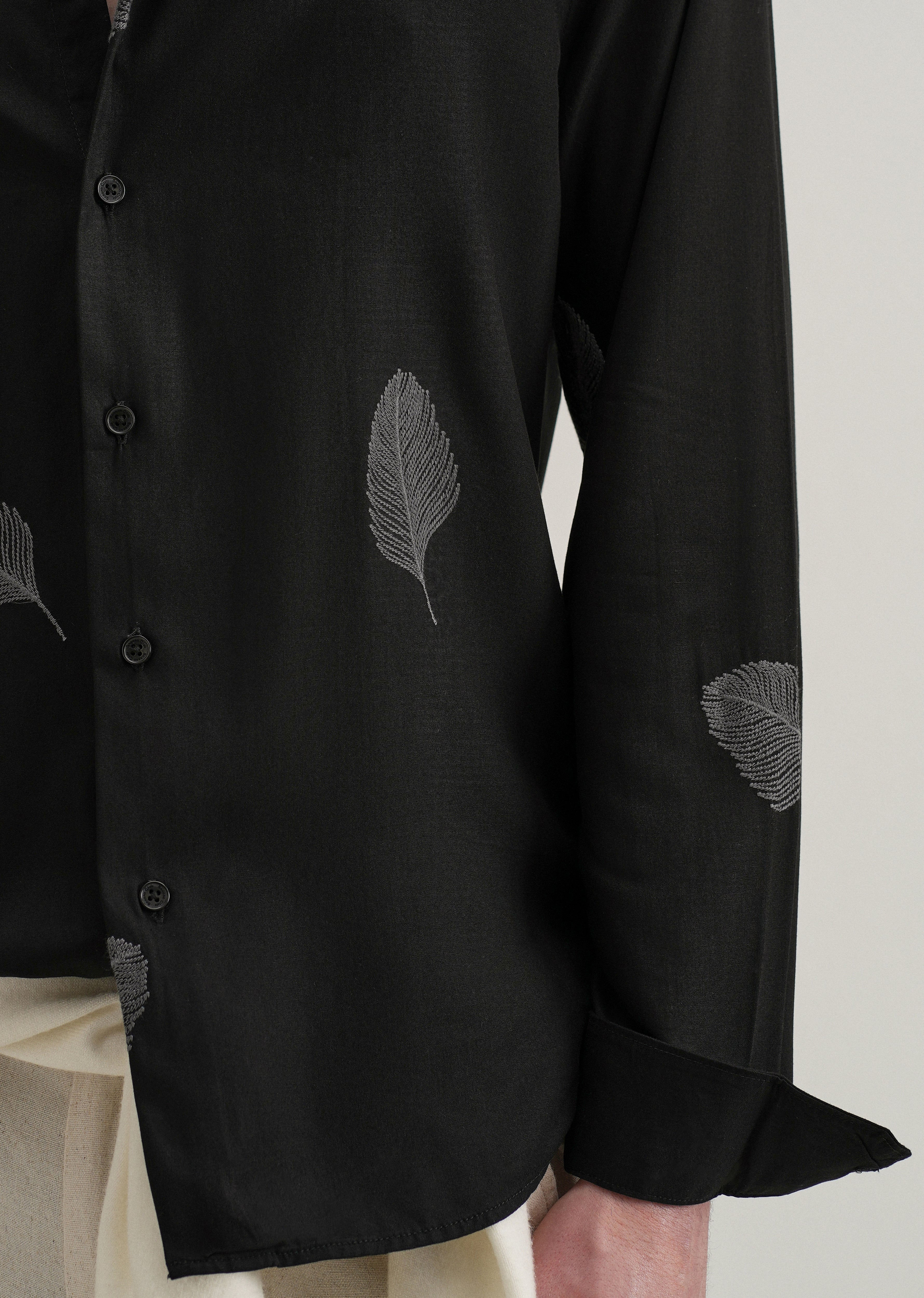 Black Feather Embroidery Shirt - Image 2
