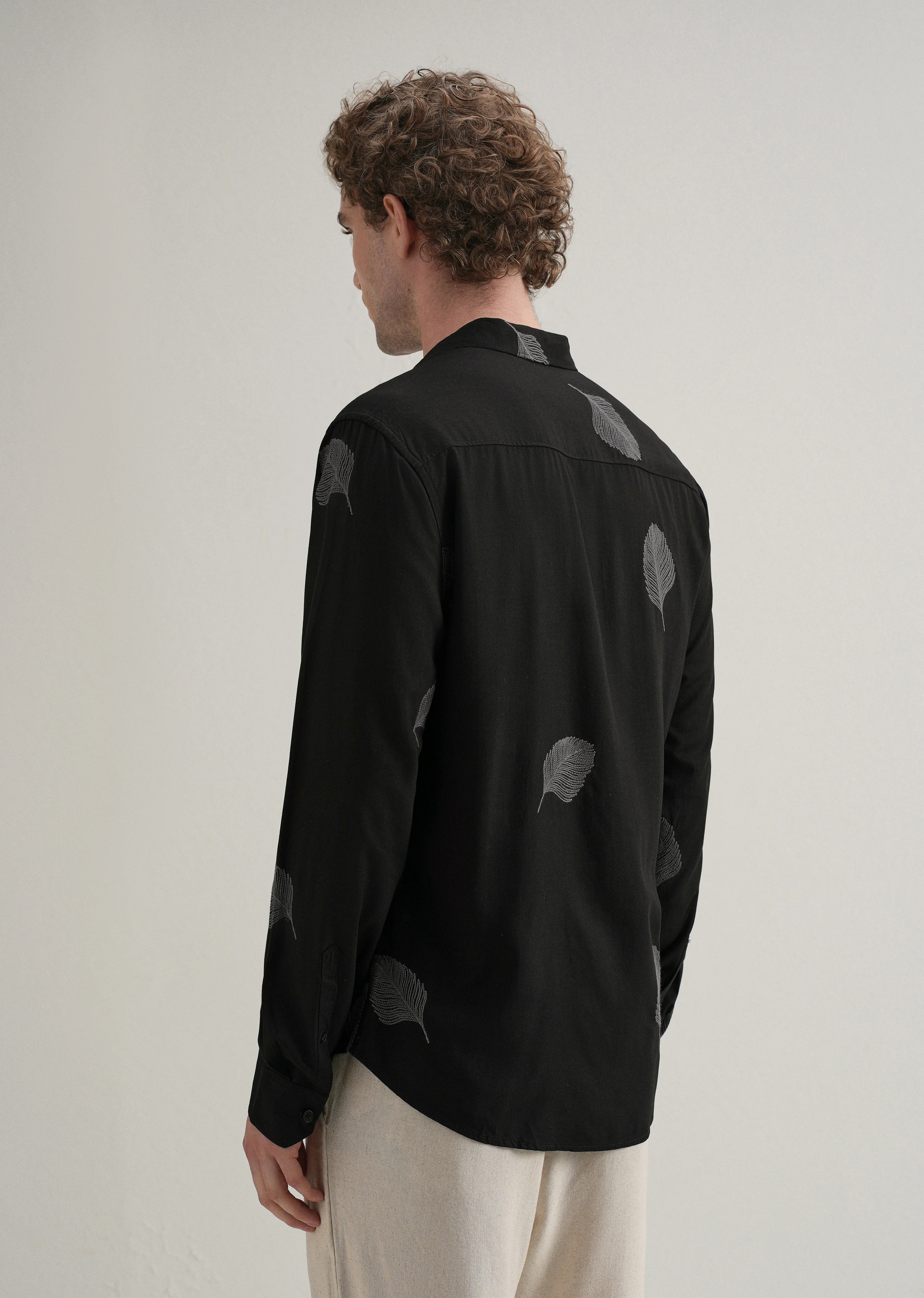 Black Feather Embroidery Shirt - Image 3