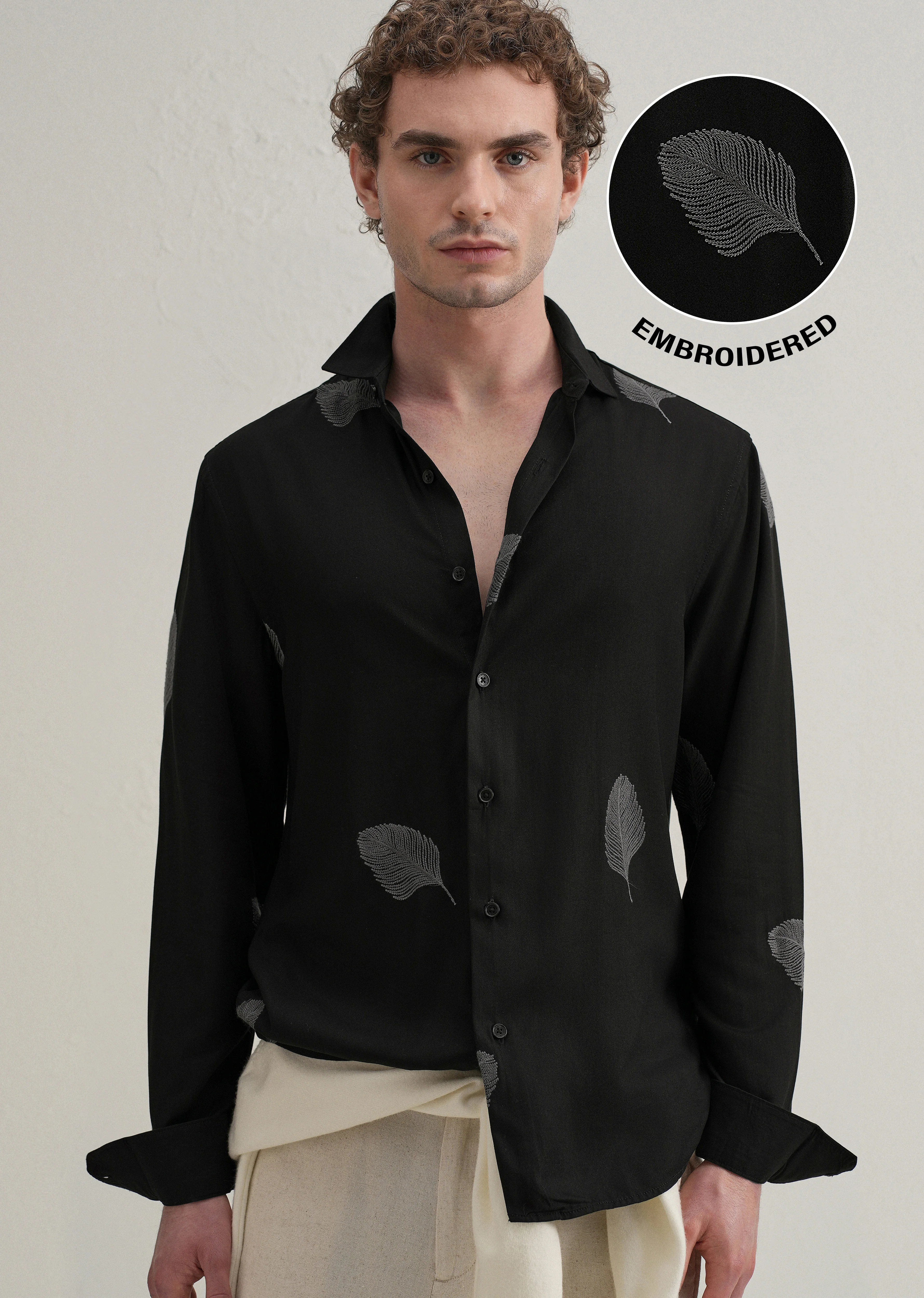 Black Feather Embroidery Shirt - Image 7