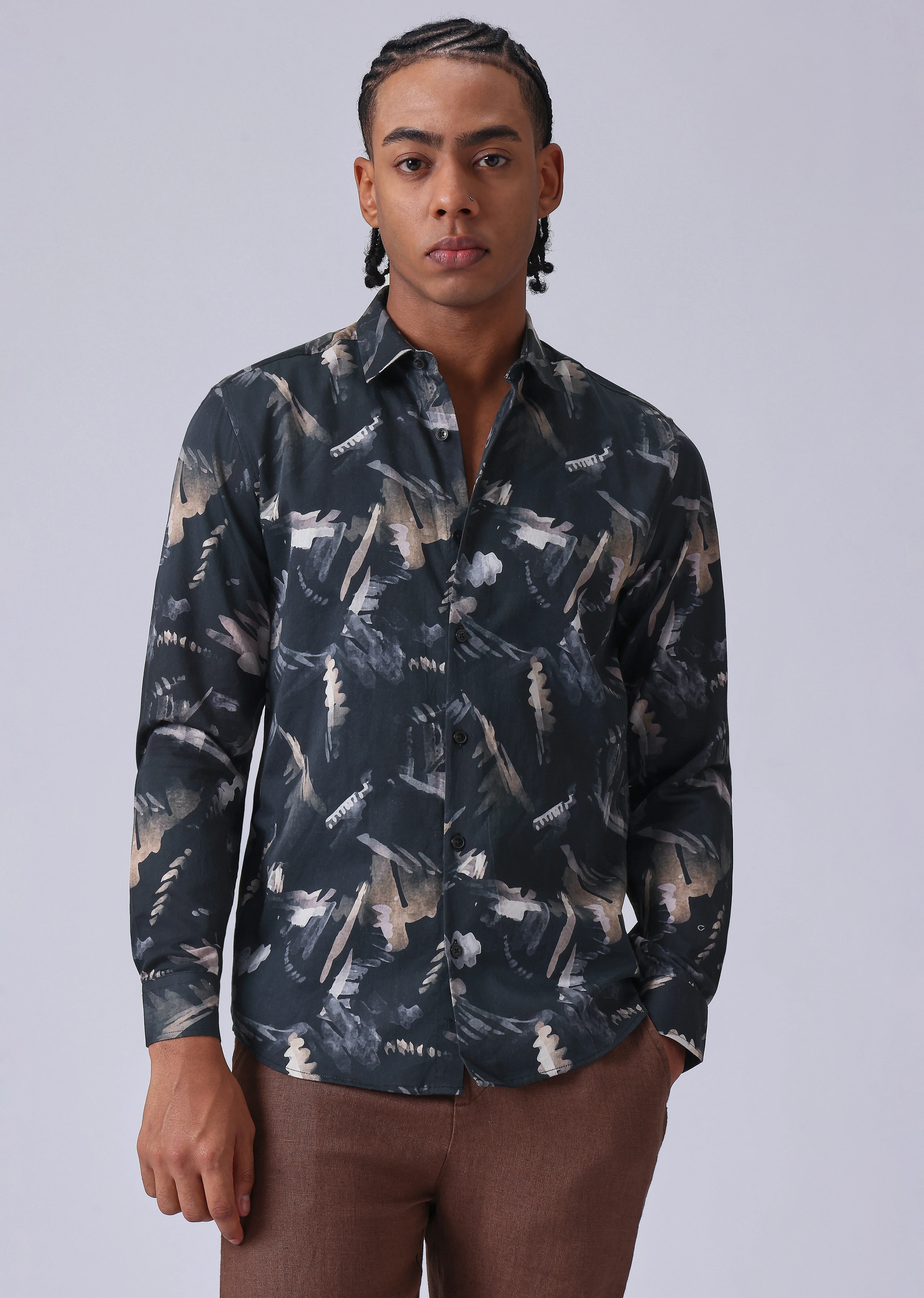 Black Flora Print Shirt - Image 3