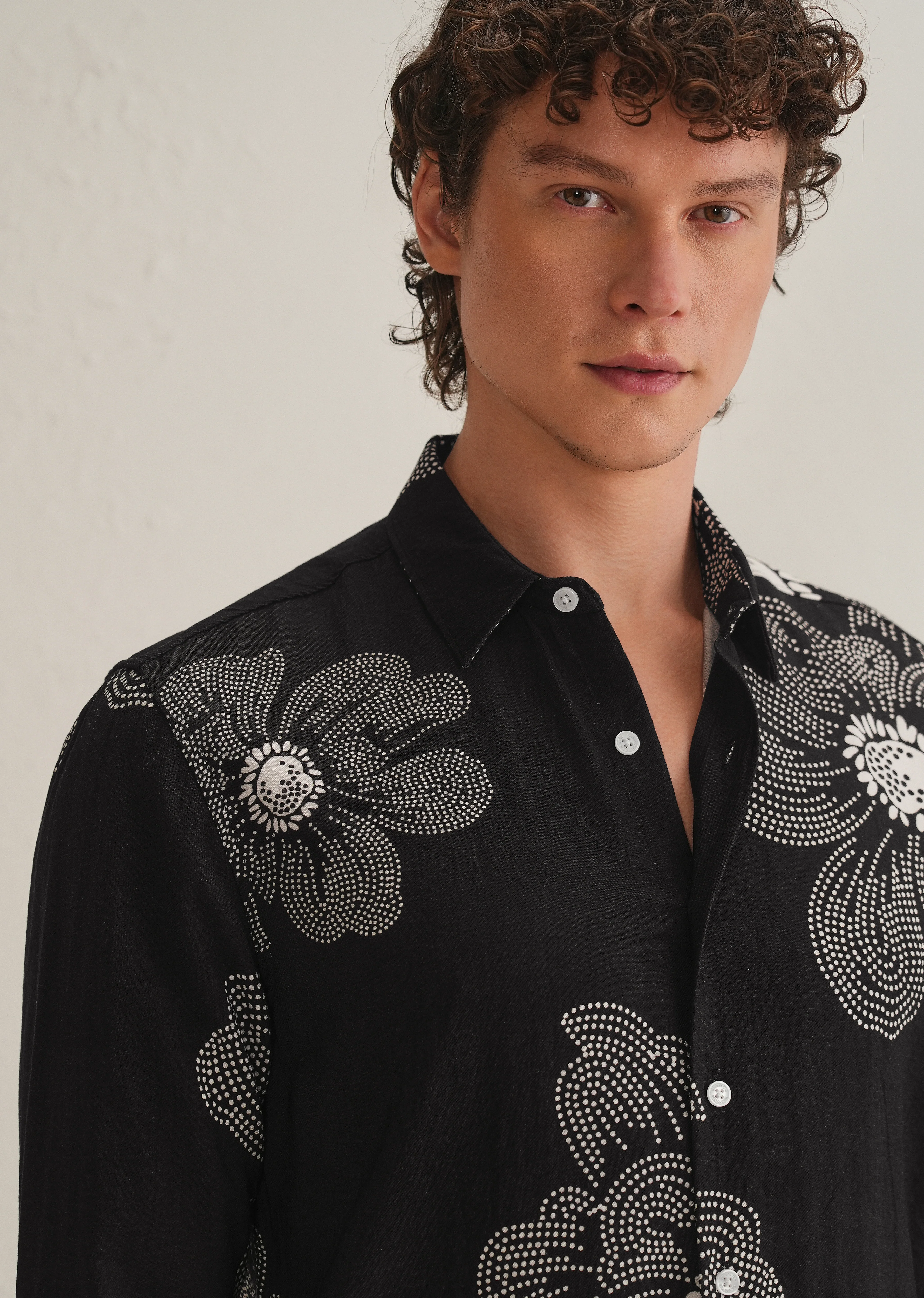 Black Floral Dot Printed Shirt - Image 3