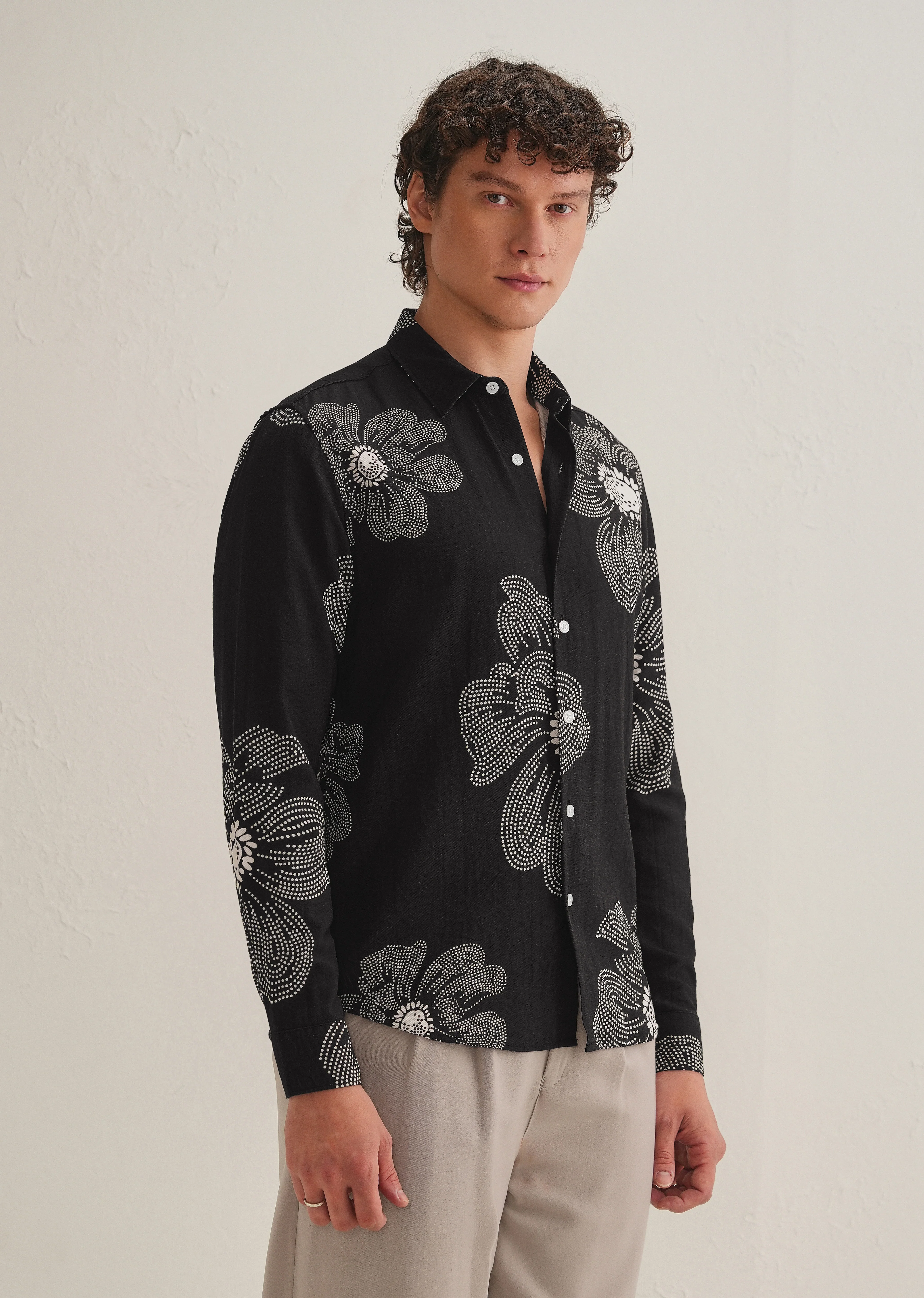 Black Floral Dot Printed Shirt - Image 6