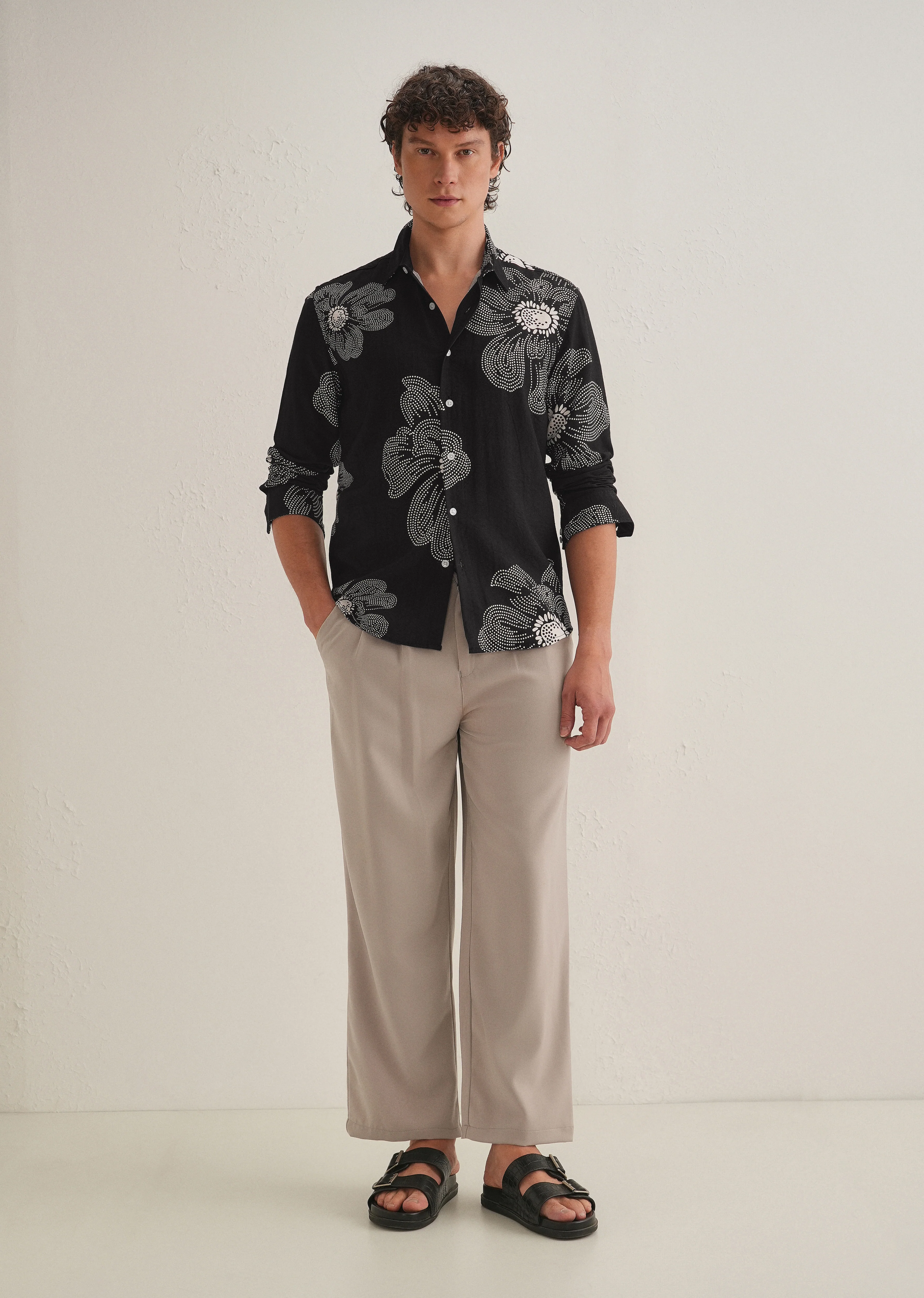 Black Floral Dot Printed Shirt - Image 7