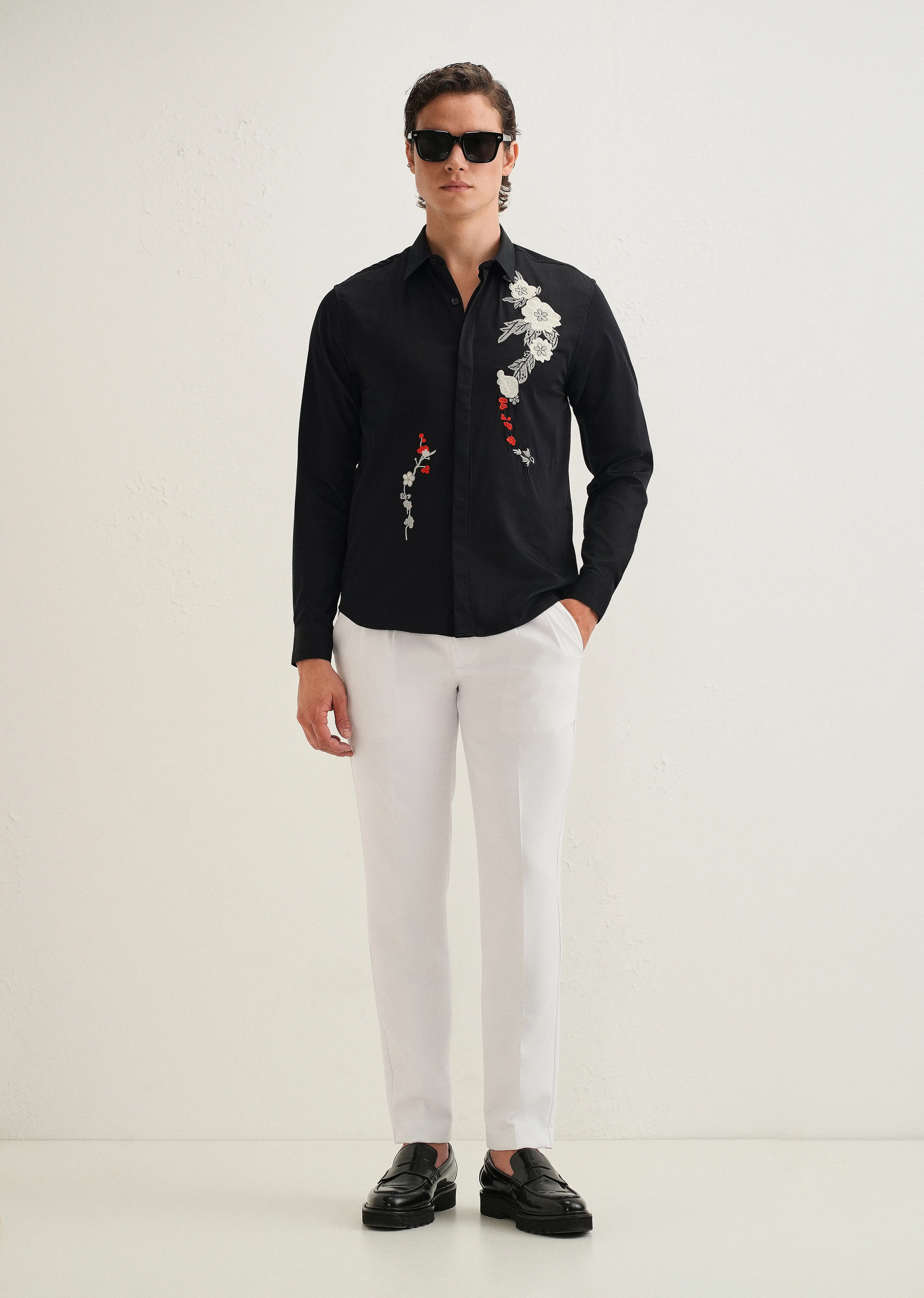 Black Floral Embroidered Designer Shirt - Image 6