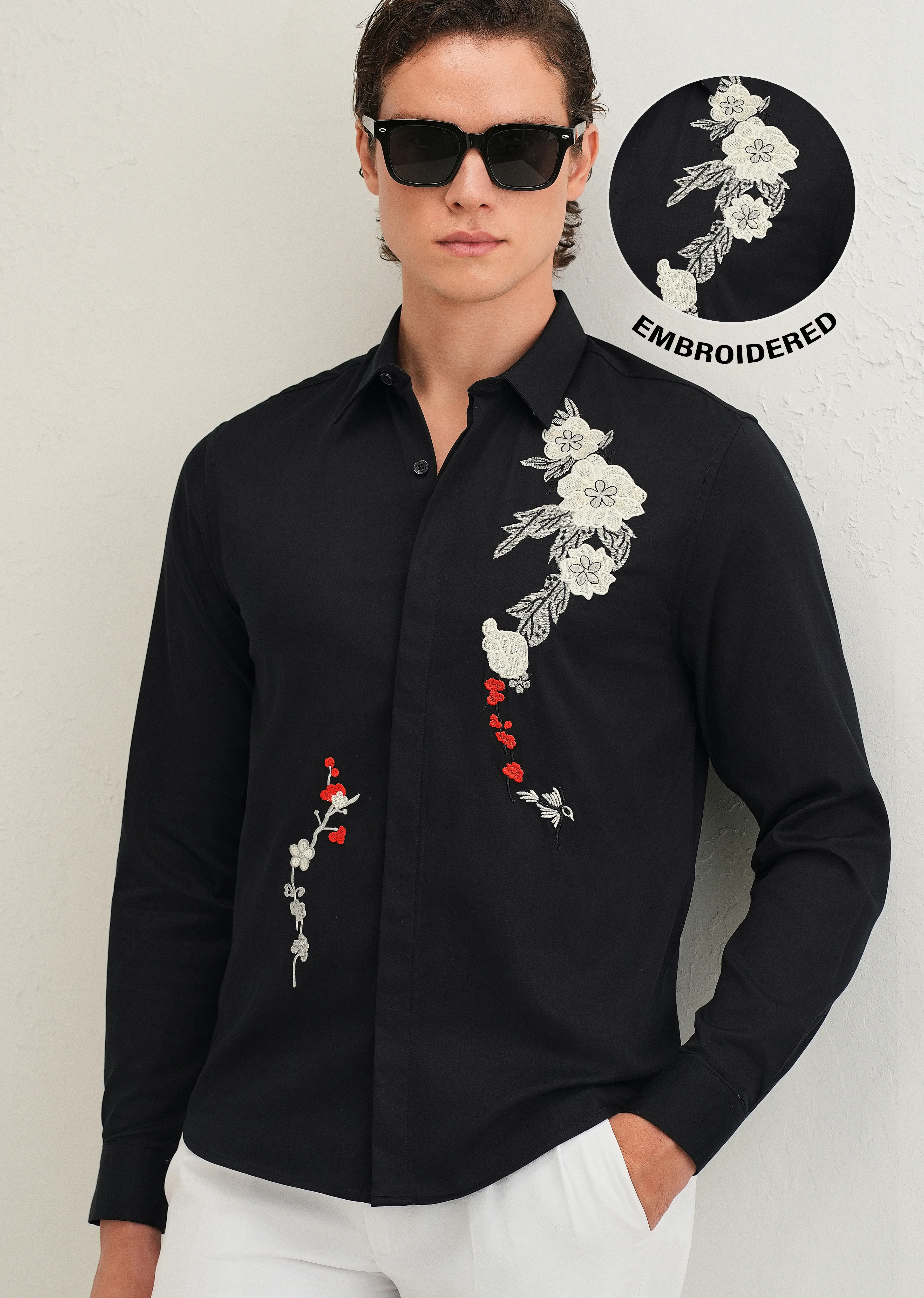 Black Floral Embroidered Designer Shirt - Image 7