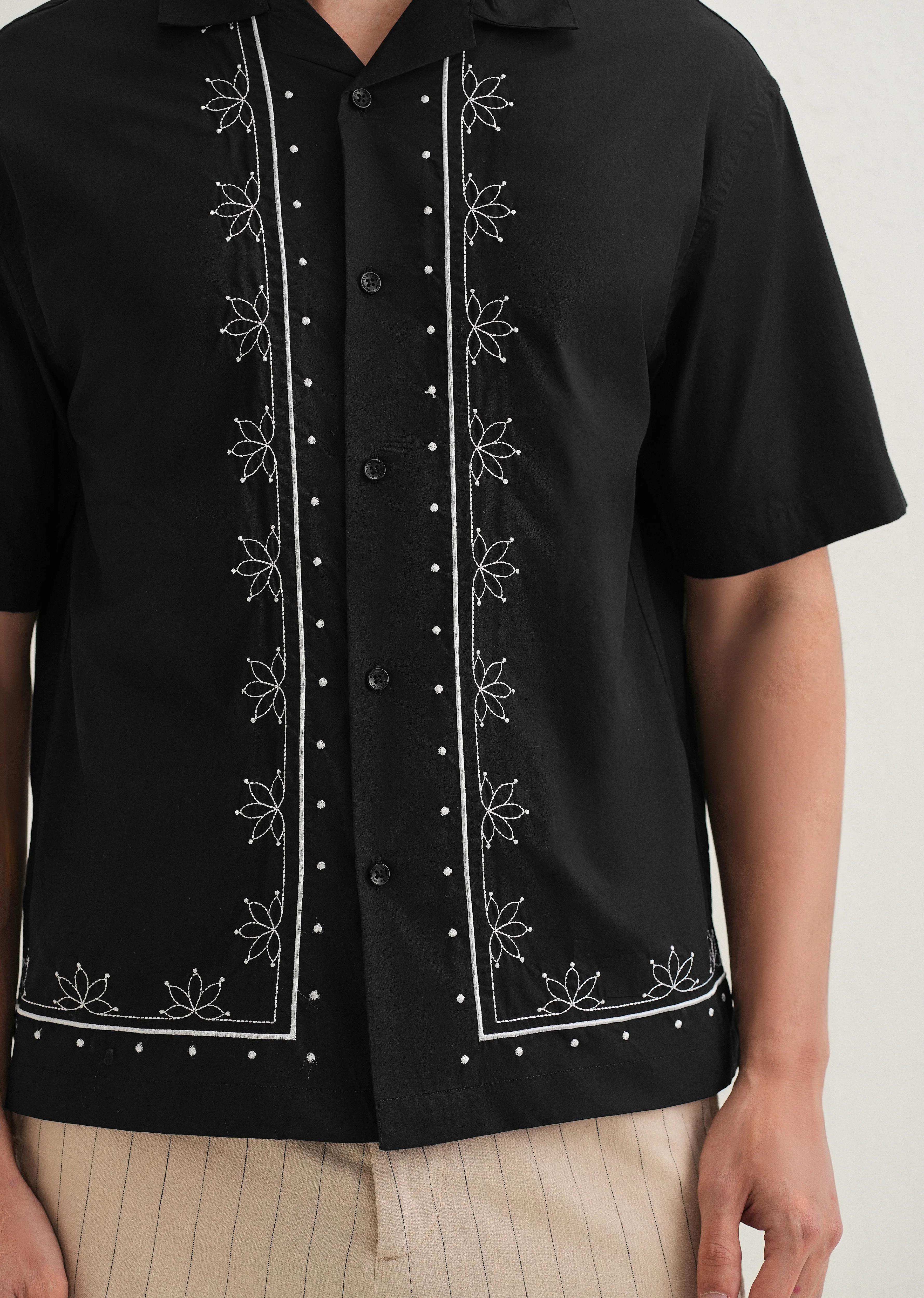 Black Floral Embroidered Pure Cotton Shirt - Image 2