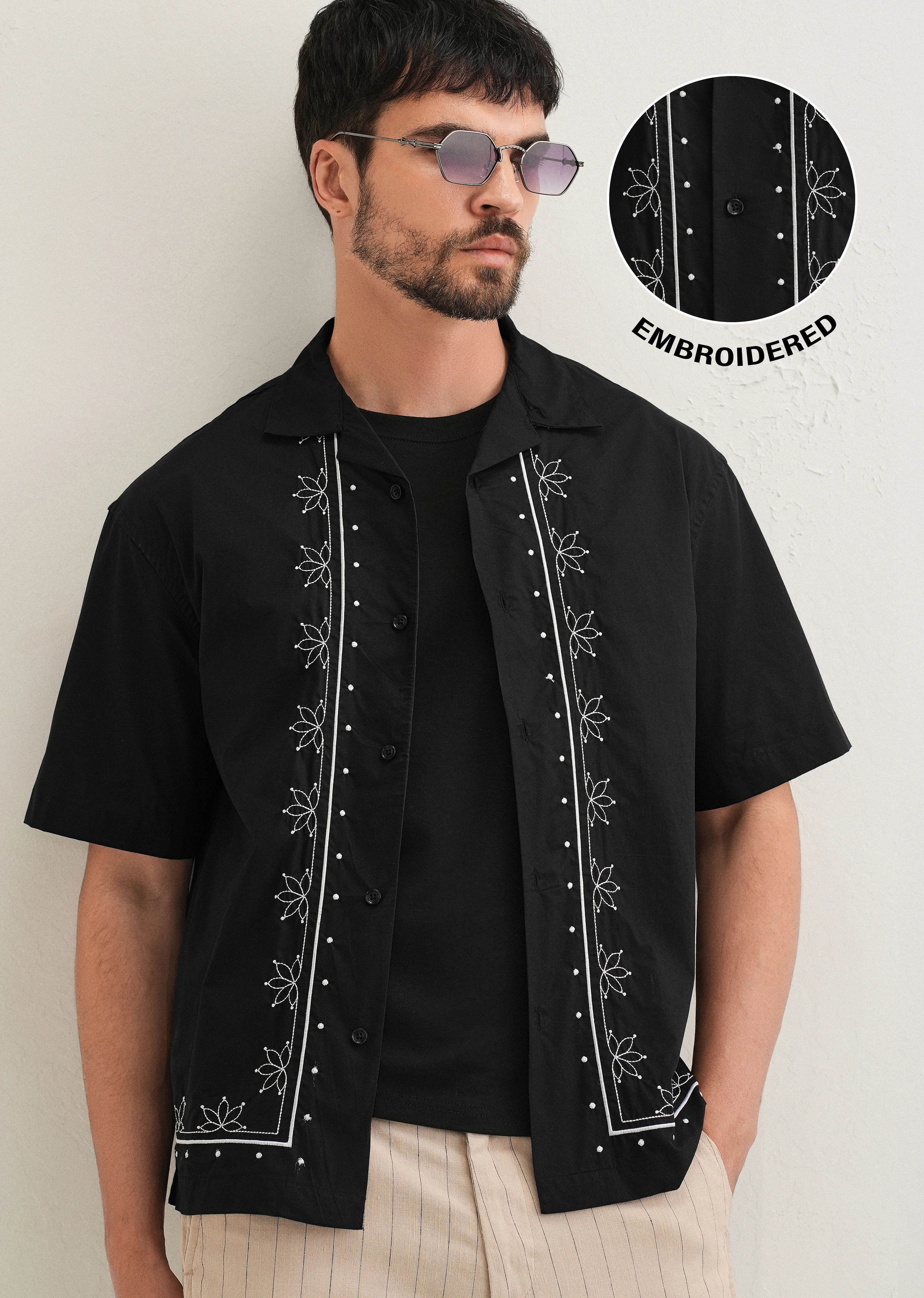 Black Floral Embroidered Pure Cotton Shirt - Image 8