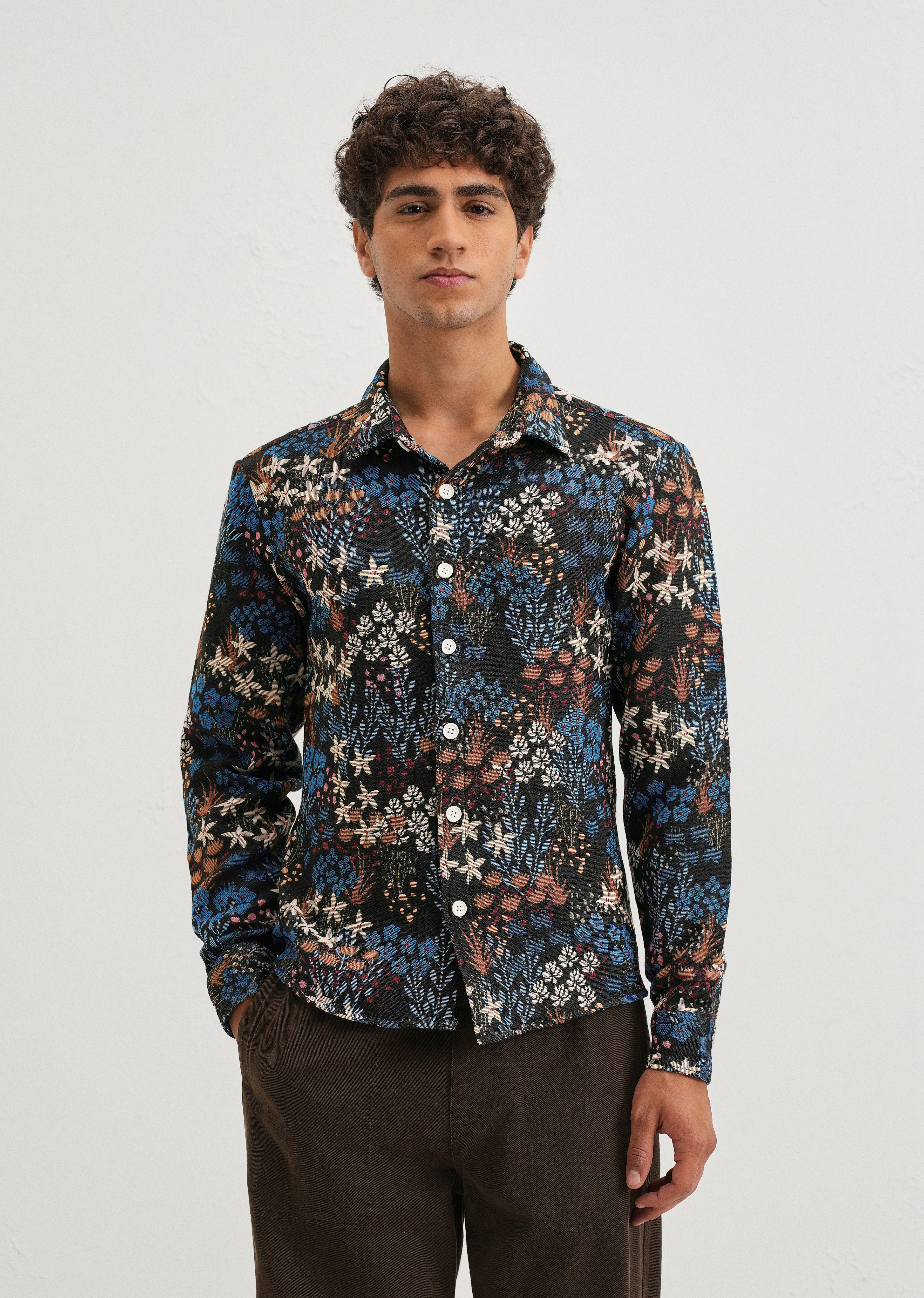 Black Floral Jacquard Shacket - Image 3