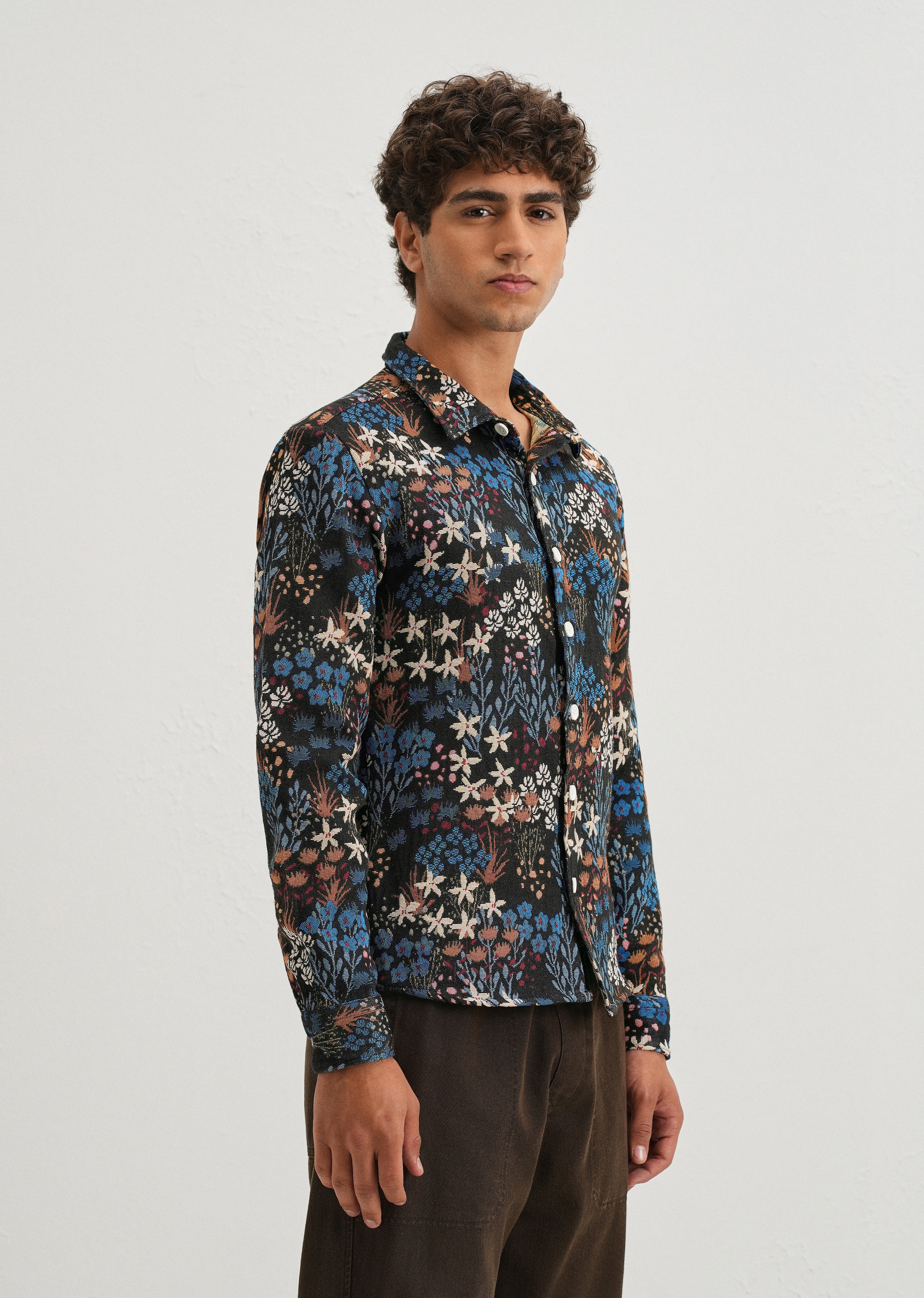 Black Floral Jacquard Shacket - Image 4