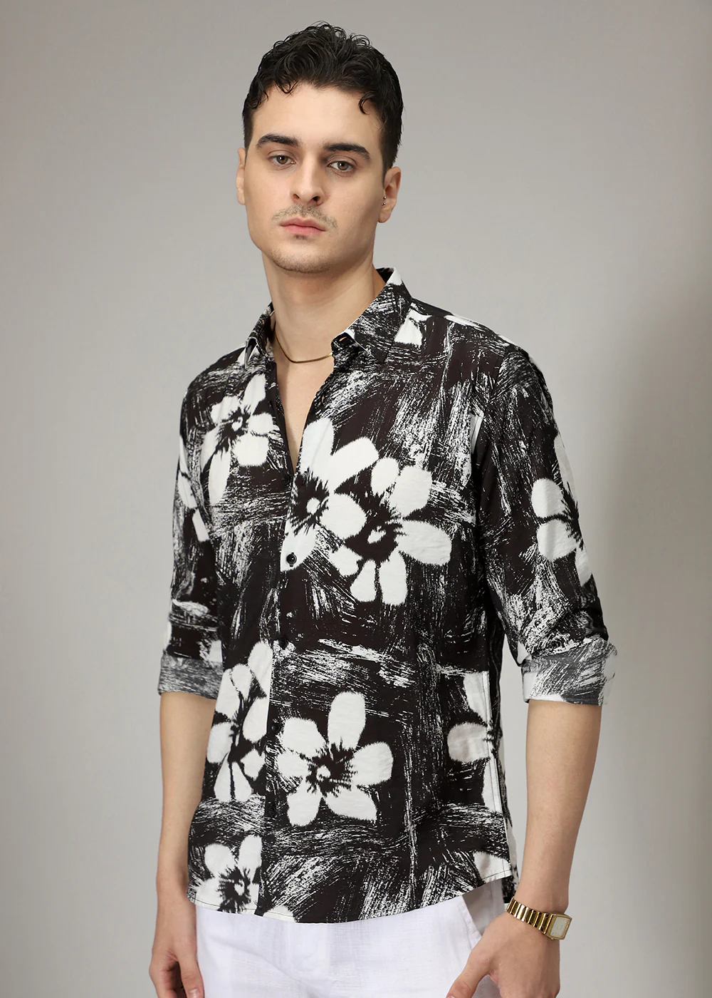 Black Floral Line Print Shirt - Image 5